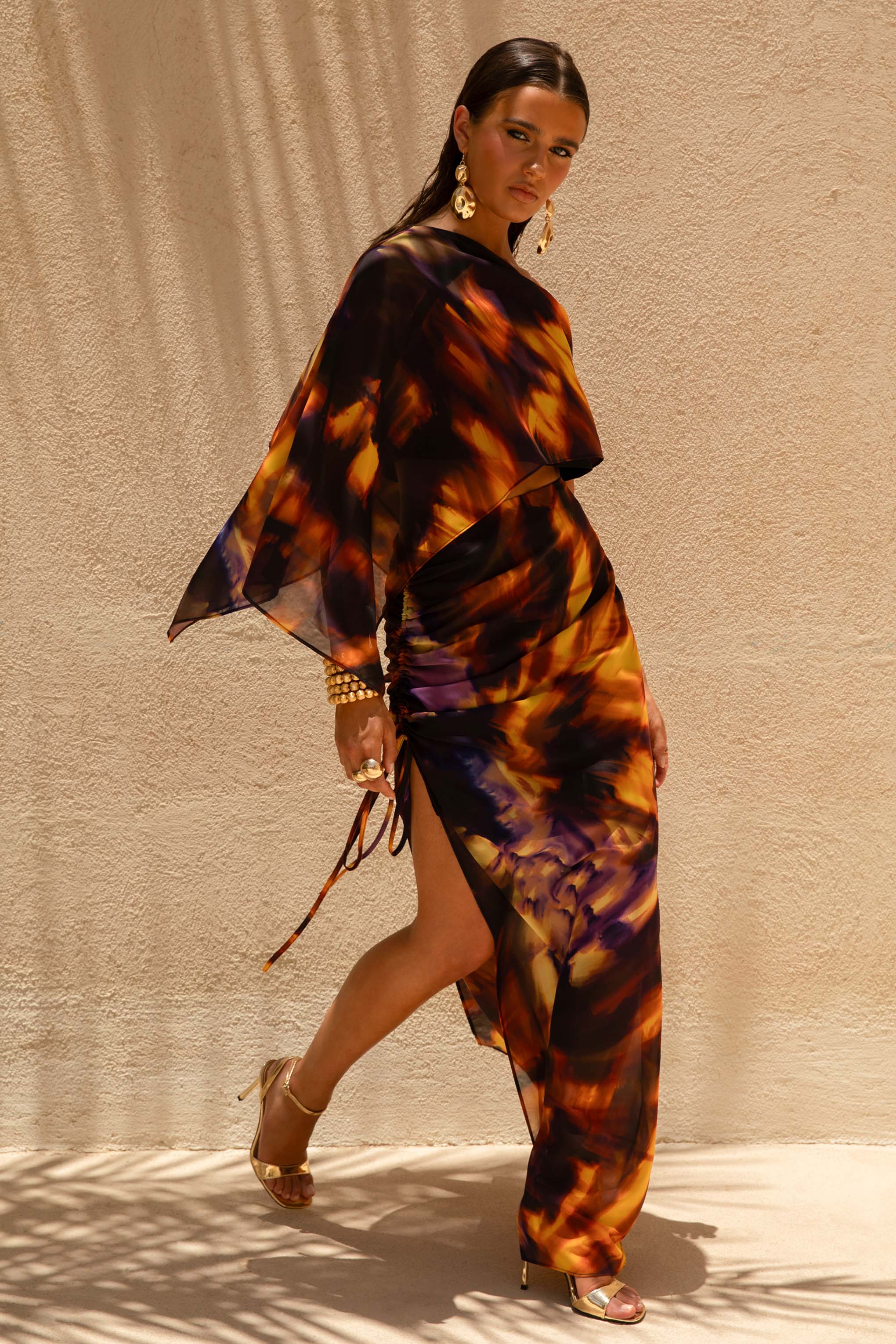 Nadine | Smoke Print Asymmetric Maxi Skirt With Split - Image 2
