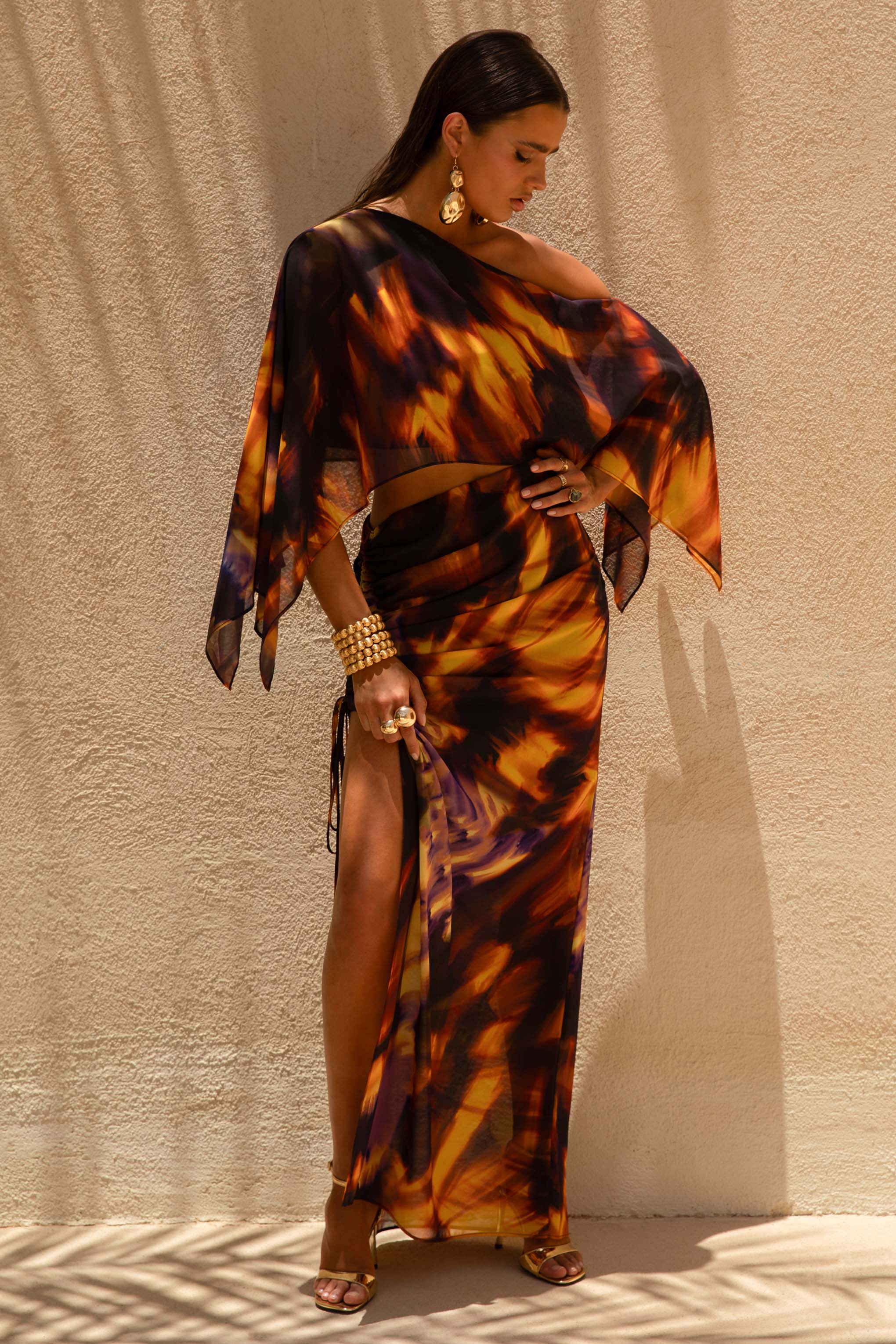 Nadine | Smoke Print Asymmetric Maxi Skirt With Split - Image 5