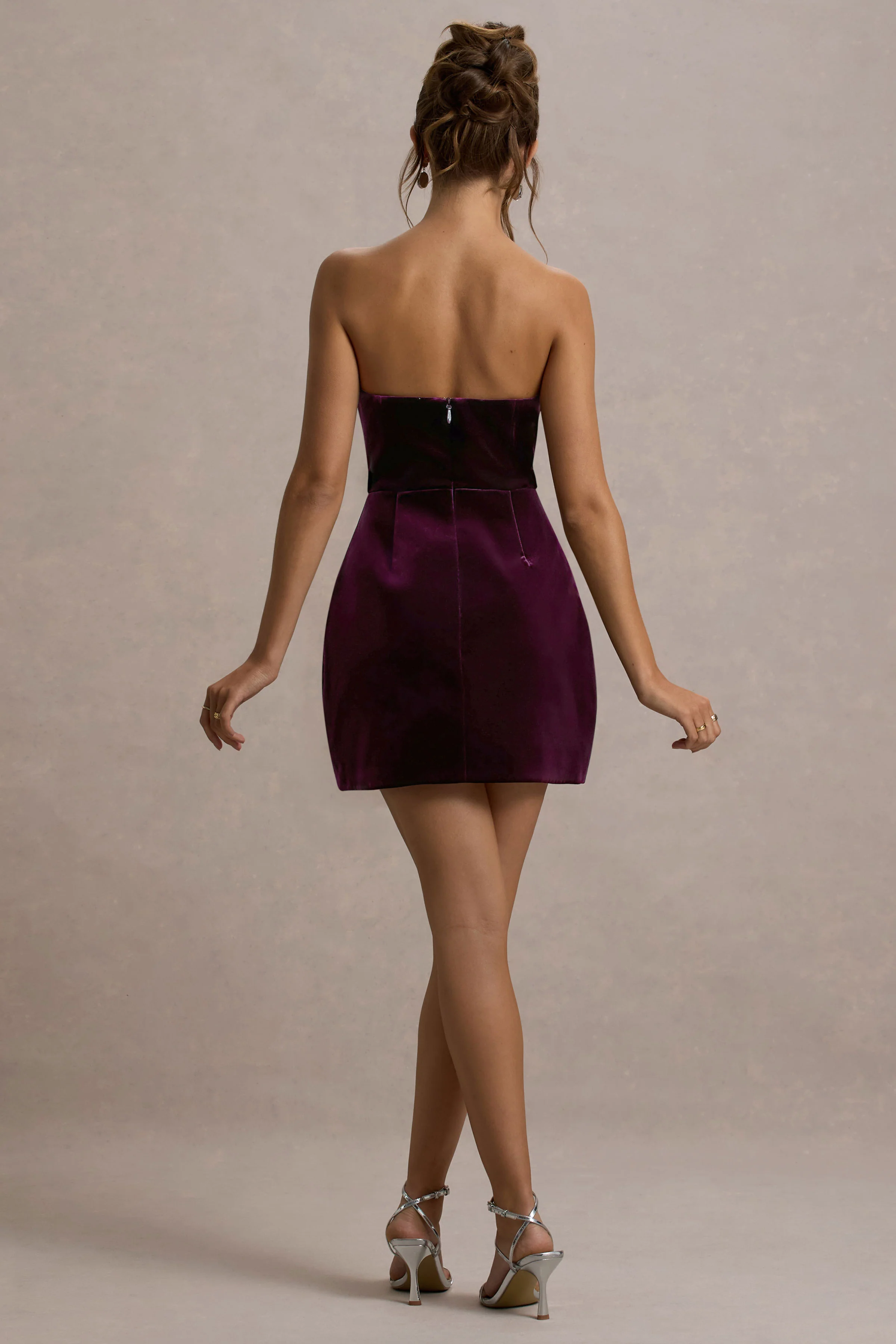 Naia | Port Velvet Embellished Bandeau Mini Dress - Image 2