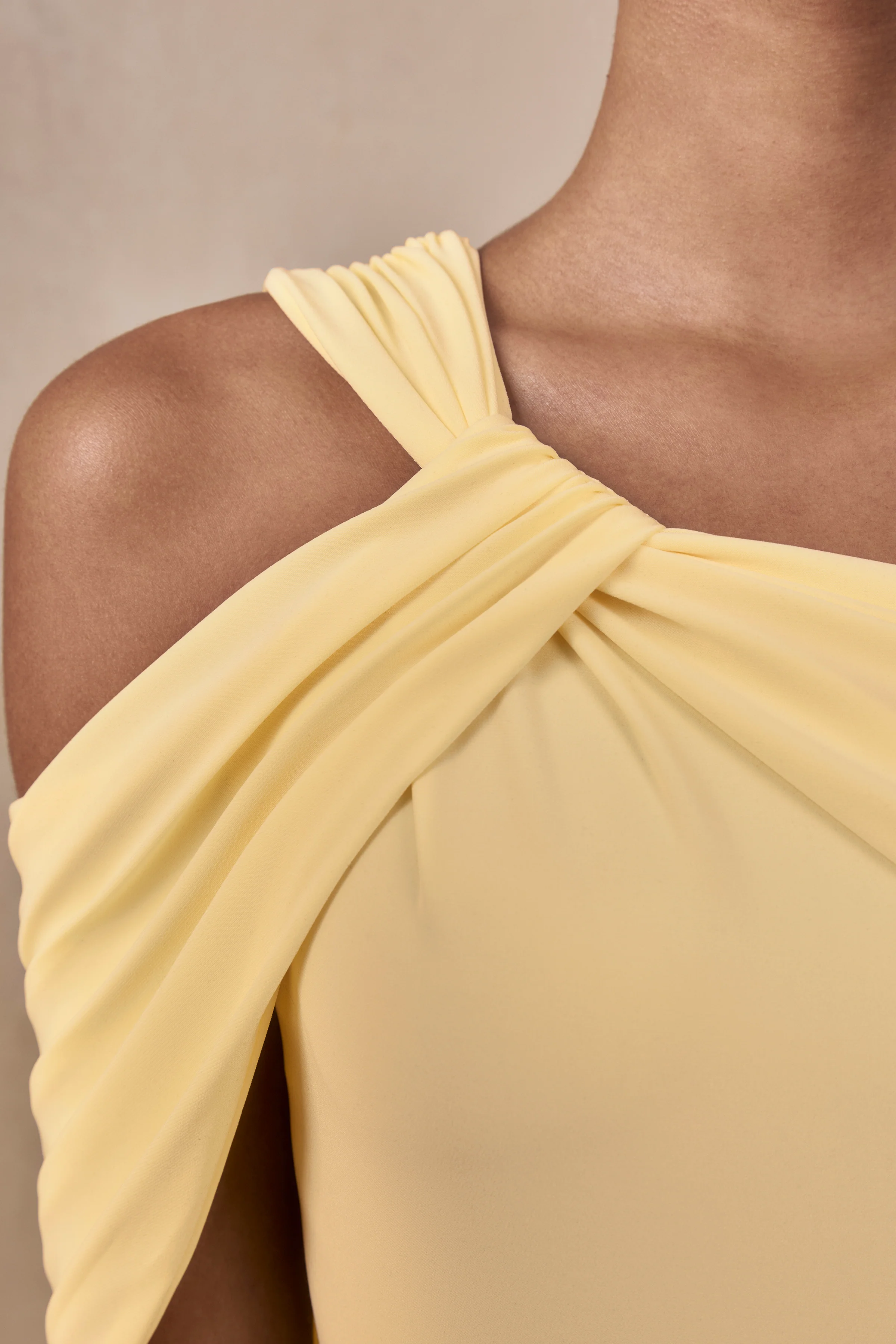 Nala | Lemon Asymmetric-Neck Maxi Dress With Gathered Detailing - Image 5