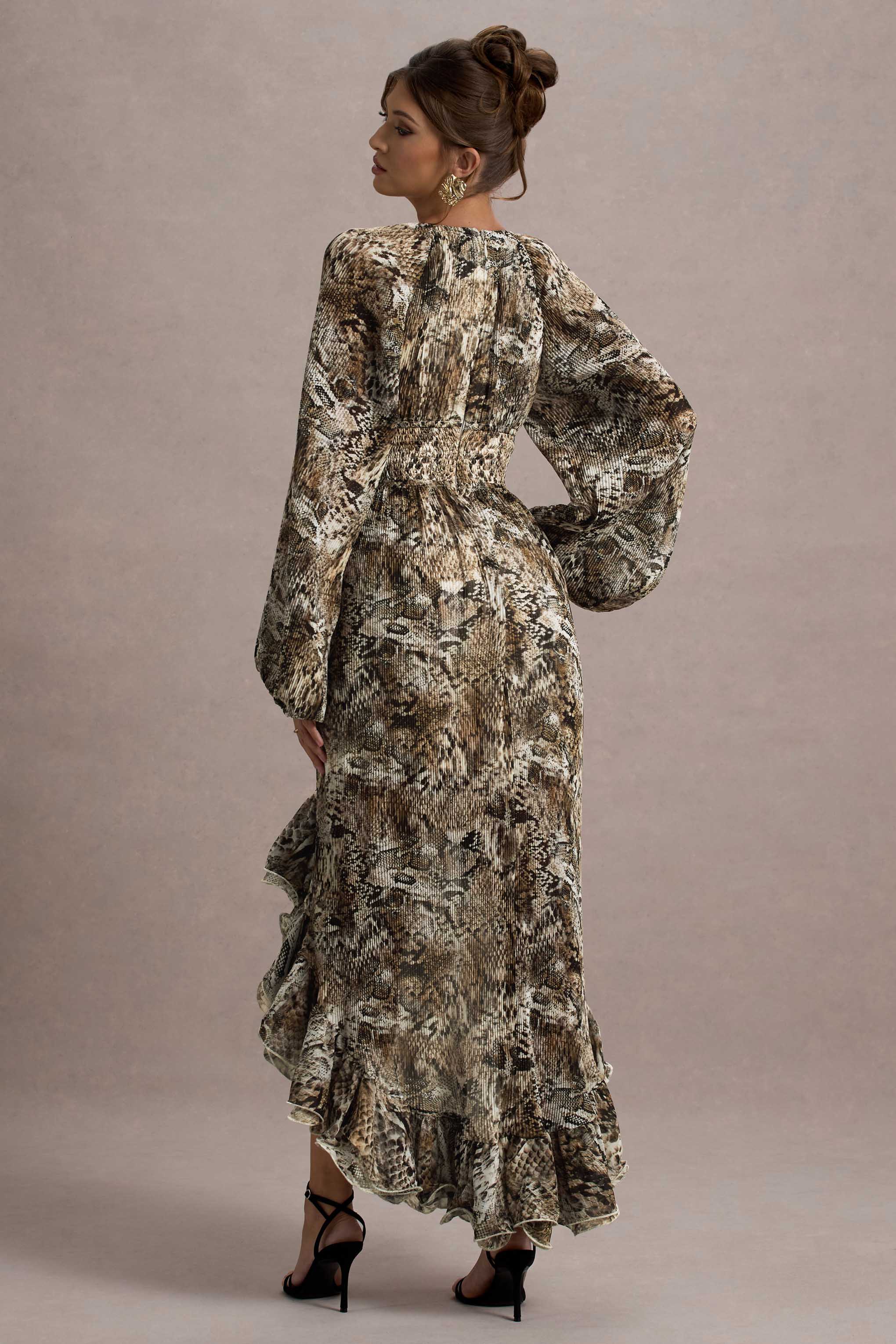 Namir | Snake Print High-Low Chiffon Maxi Dress - Image 2