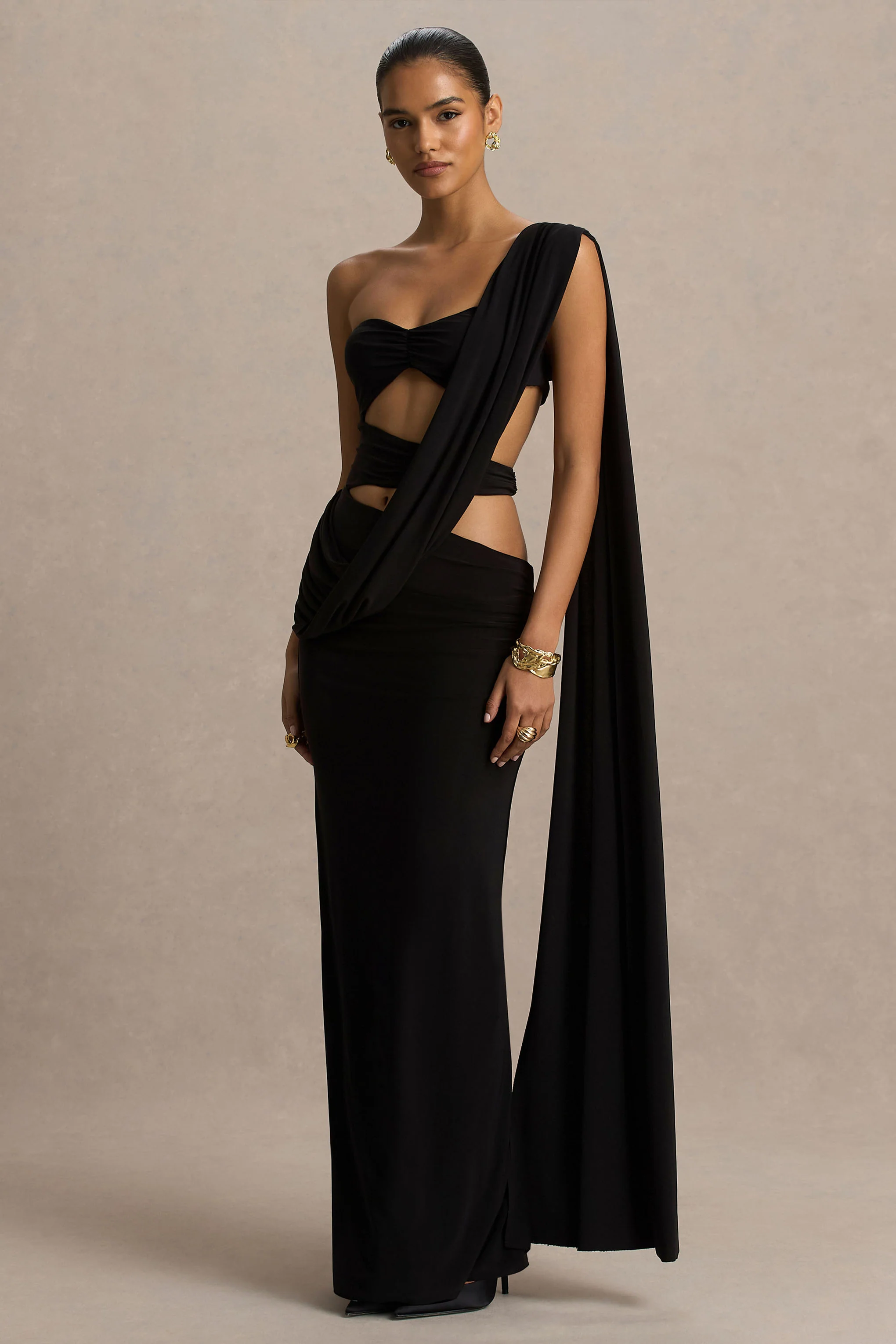 Nebula | Black Bandeau Maxi Dress With Body Cut-Out Details - Image 4