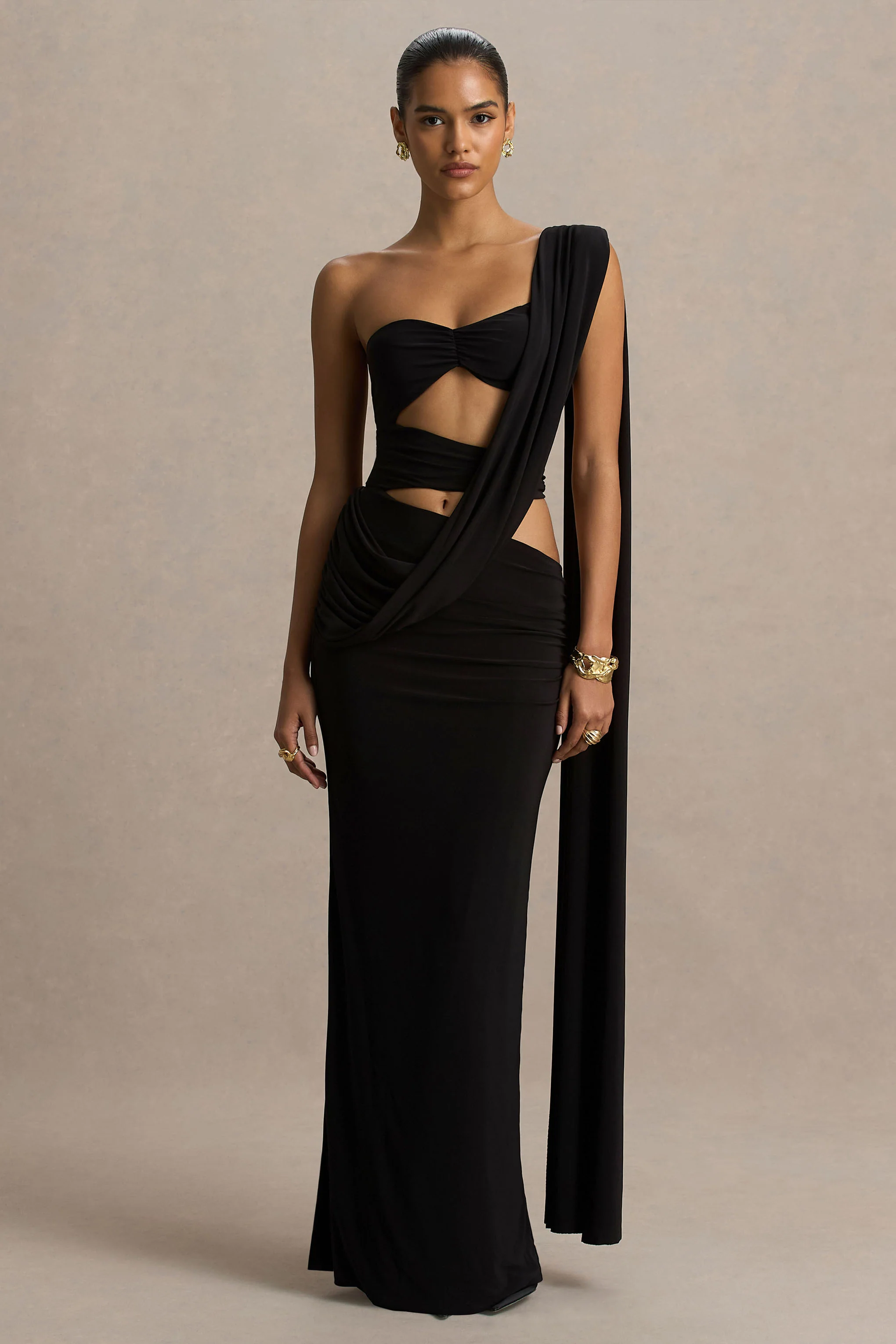 Nebula | Black Bandeau Maxi Dress With Body Cut-Out Details - Image 5