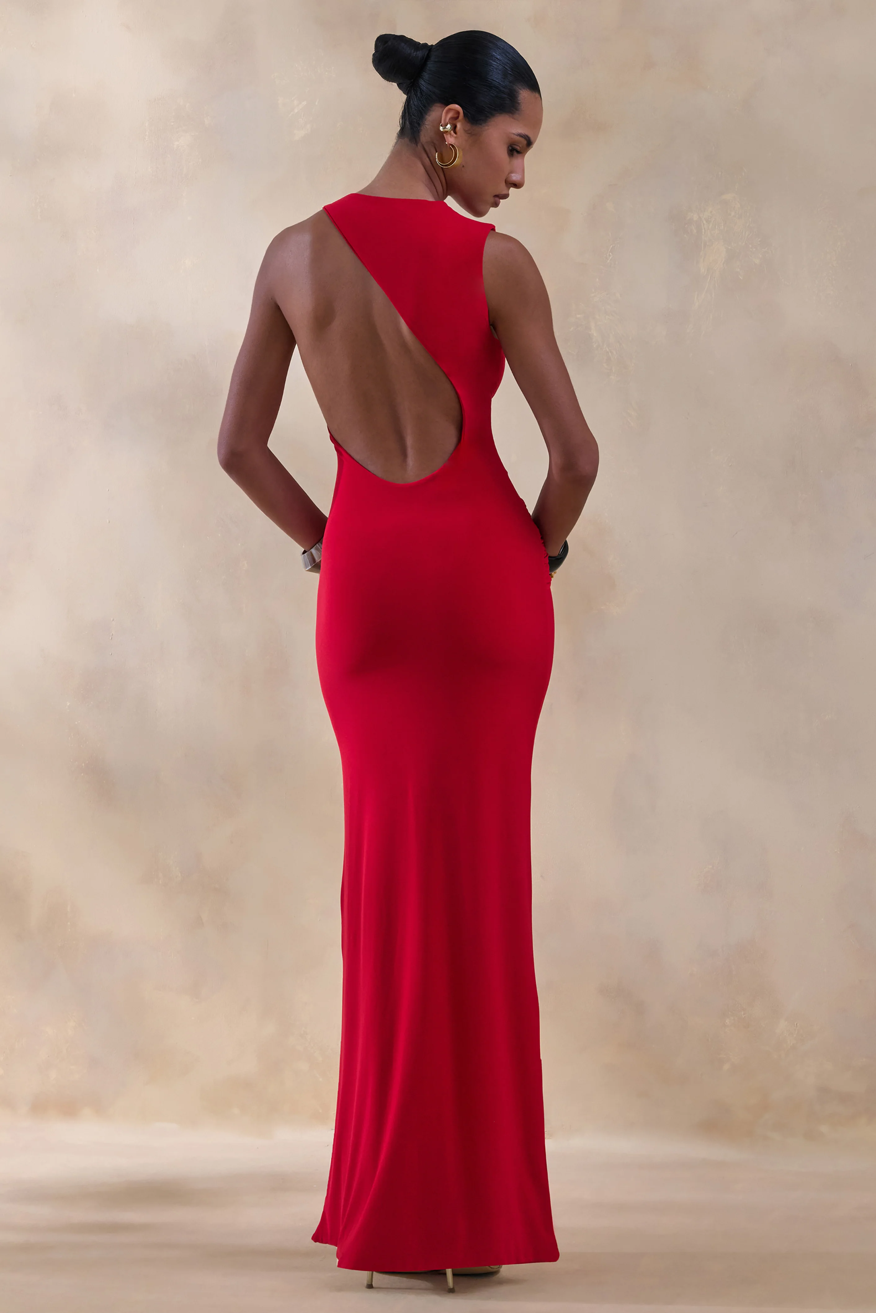 Neile | Red Crew-Neck Maxi Dress With Cut-Out and Sash Details - Image 2
