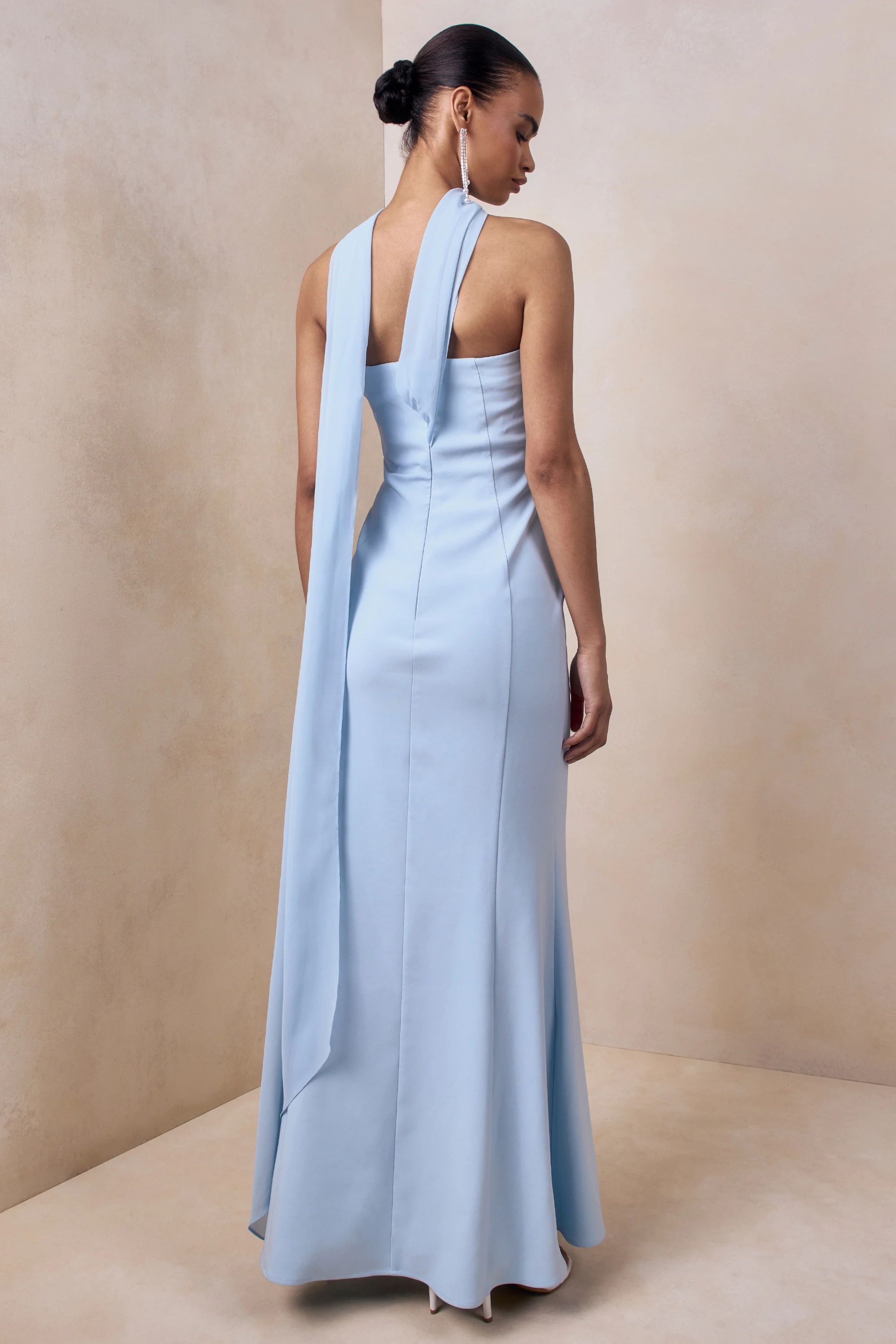 Nerissa | Light Blue Bandeau Maxi Dress With Scarf - Image 2