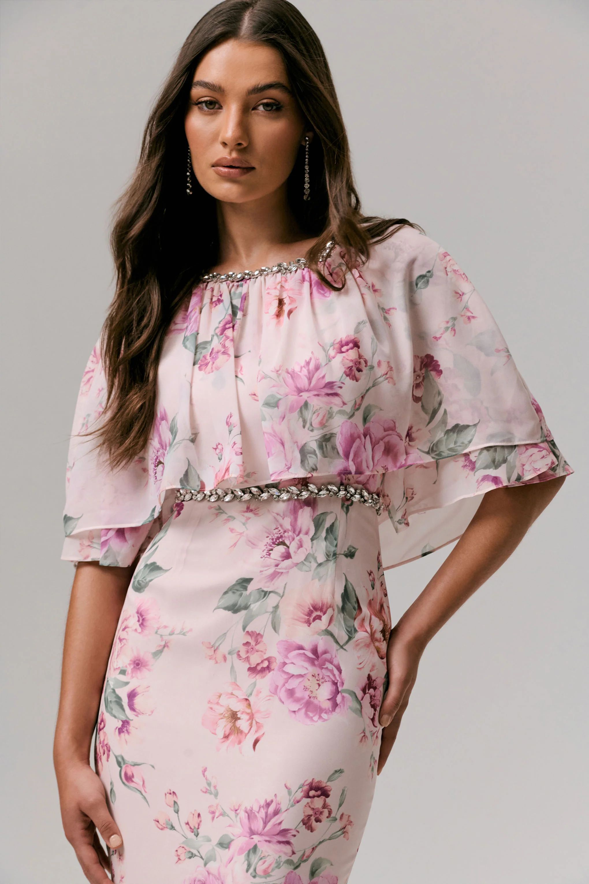 Never Let Go | Pink Floral Print Chiffon Maxi Dress With Tiered Hem - Image 4