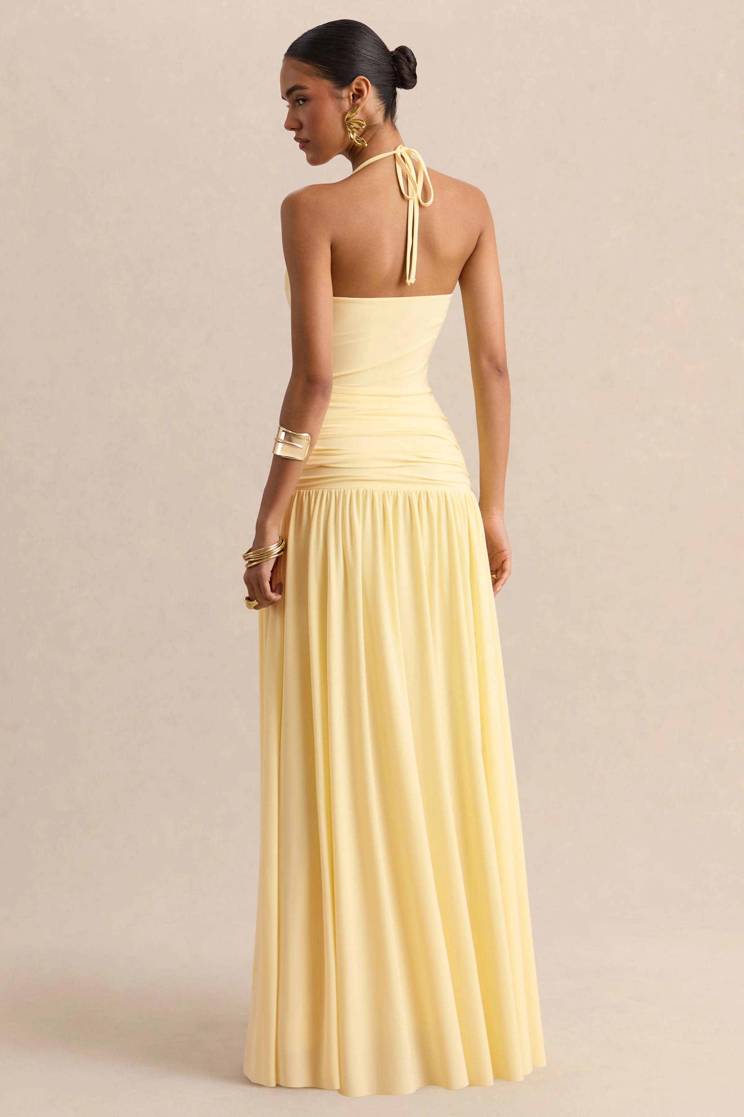 Nicolette | Lemon Square-Neck Maxi Dress With Ruched-Detailing - Image 2