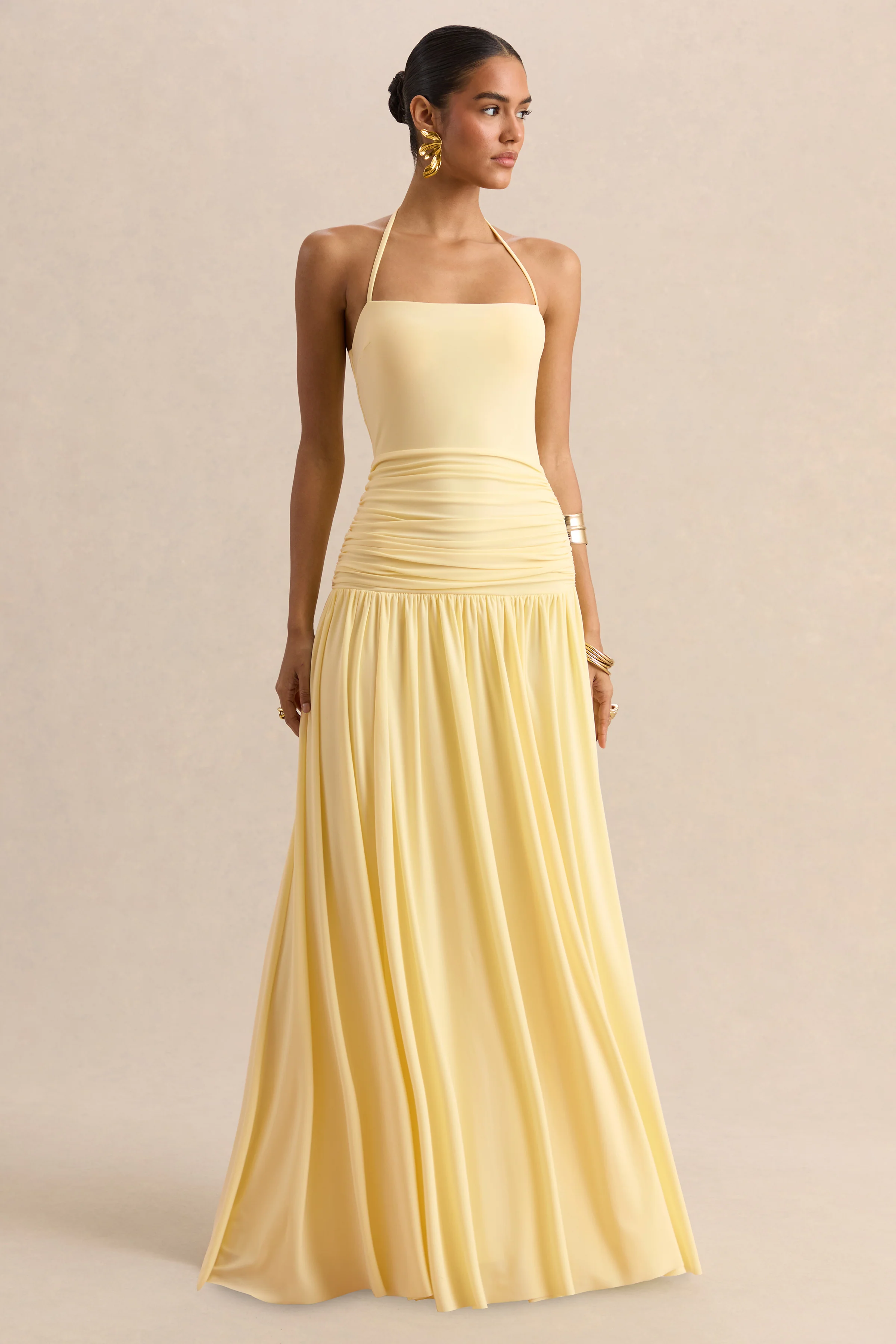 Nicolette | Lemon Square-Neck Maxi Dress With Ruched-Detailing - Image 5