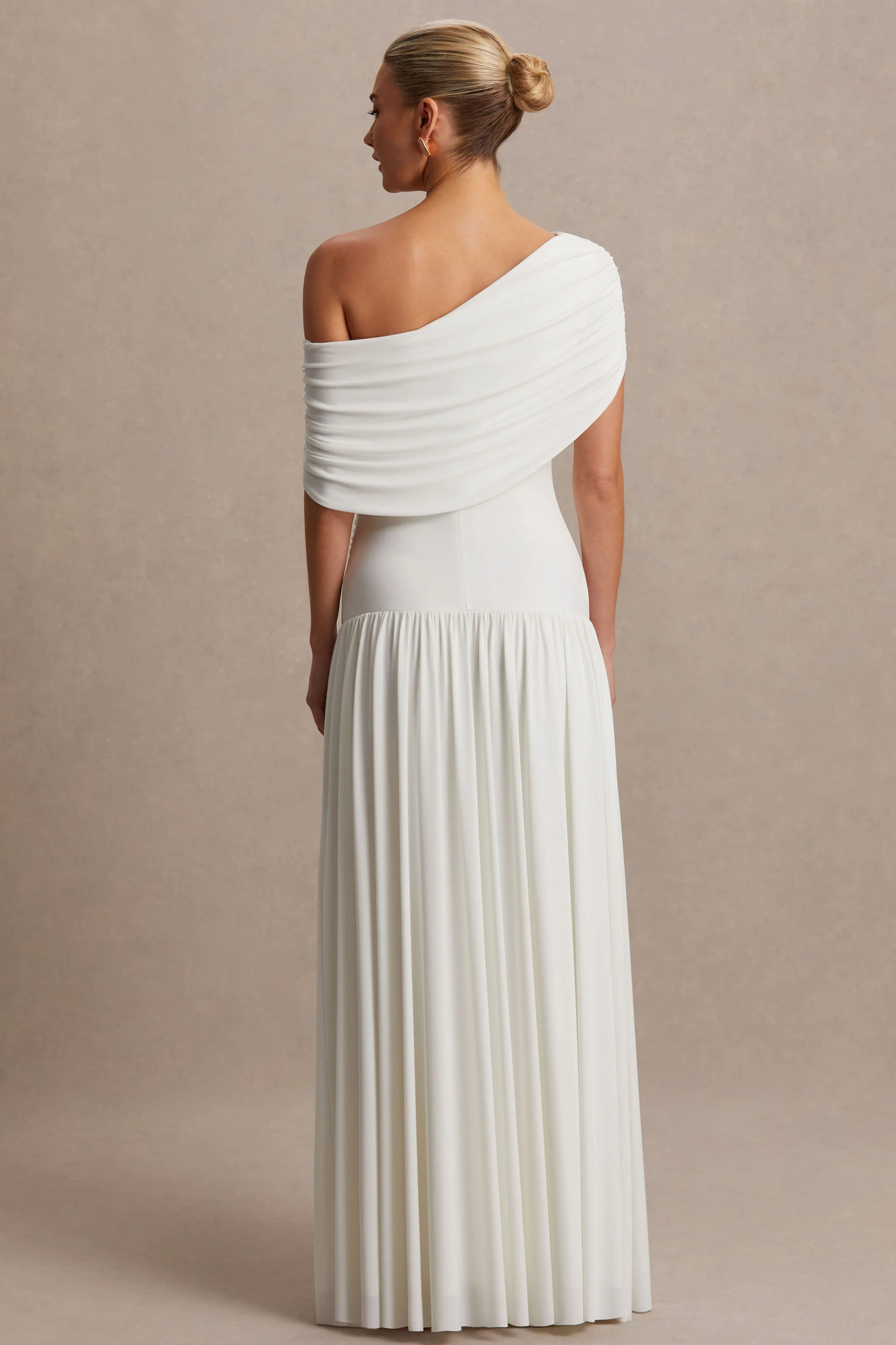 Noah | White Asymmetric-Neck Maternity Maxi Dress With Drop-Waist - Image 2