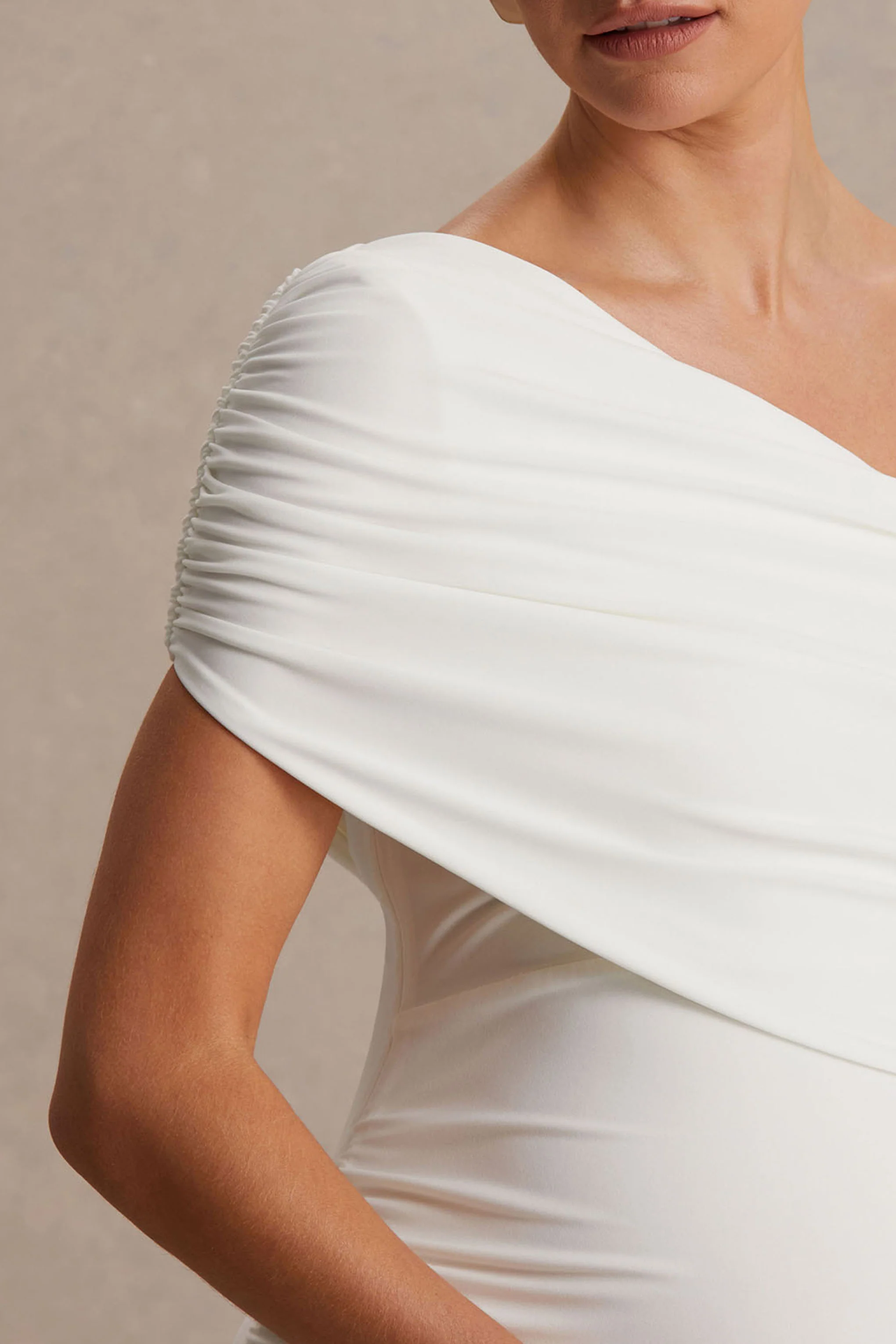 Noah | White Asymmetric-Neck Maternity Maxi Dress With Drop-Waist - Image 3