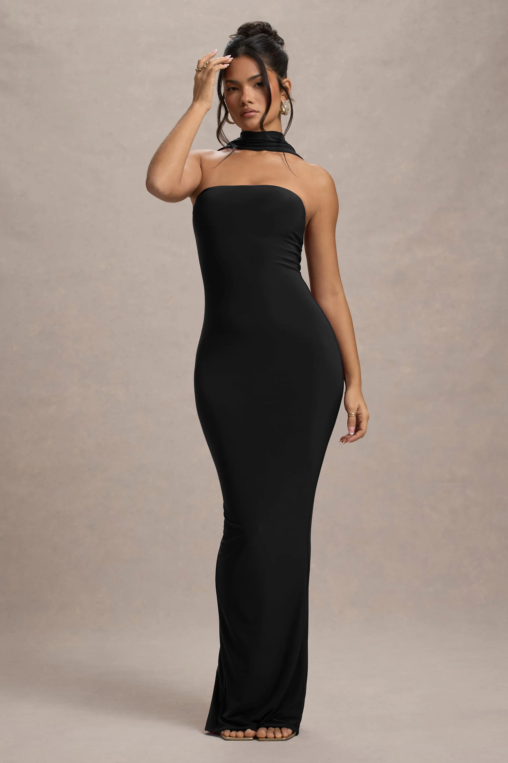 Nobu | Black Bandeau Maxi Dress With Halter-Collar - Image 4