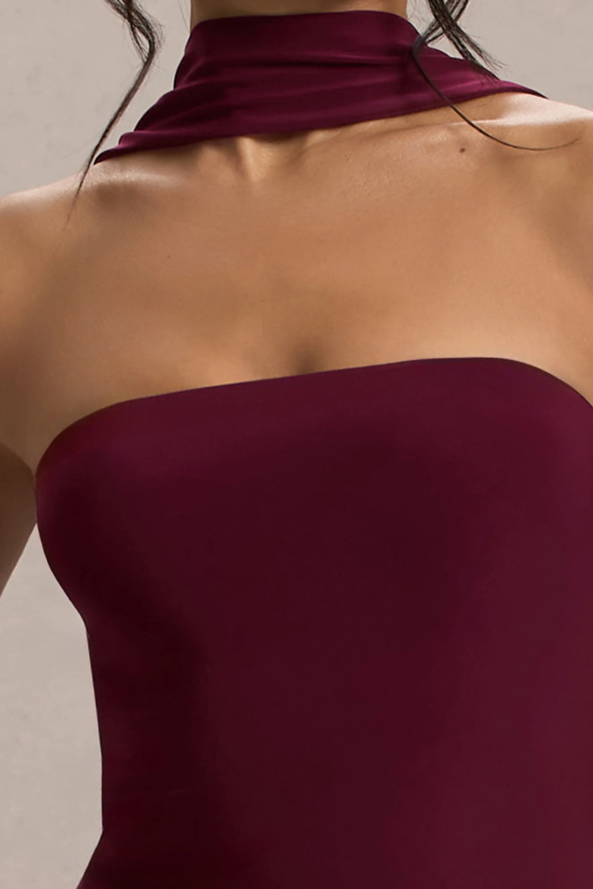 Nobu | Burgundy Bandeau Maxi Dress With Halter-Collar - Image 6