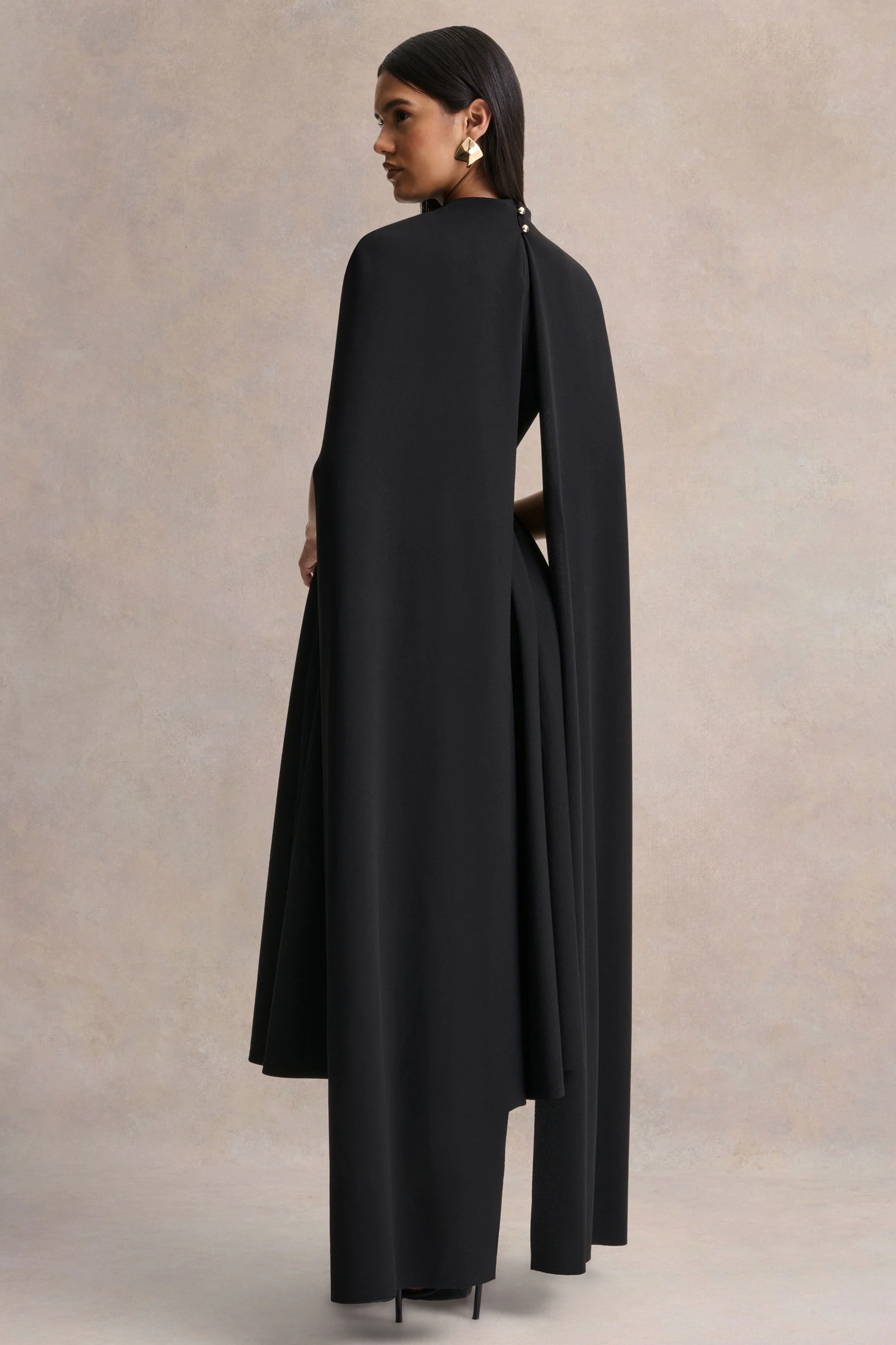 Nova | Black High-Neck Midi Dress With Cape-Sleeves - Image 2