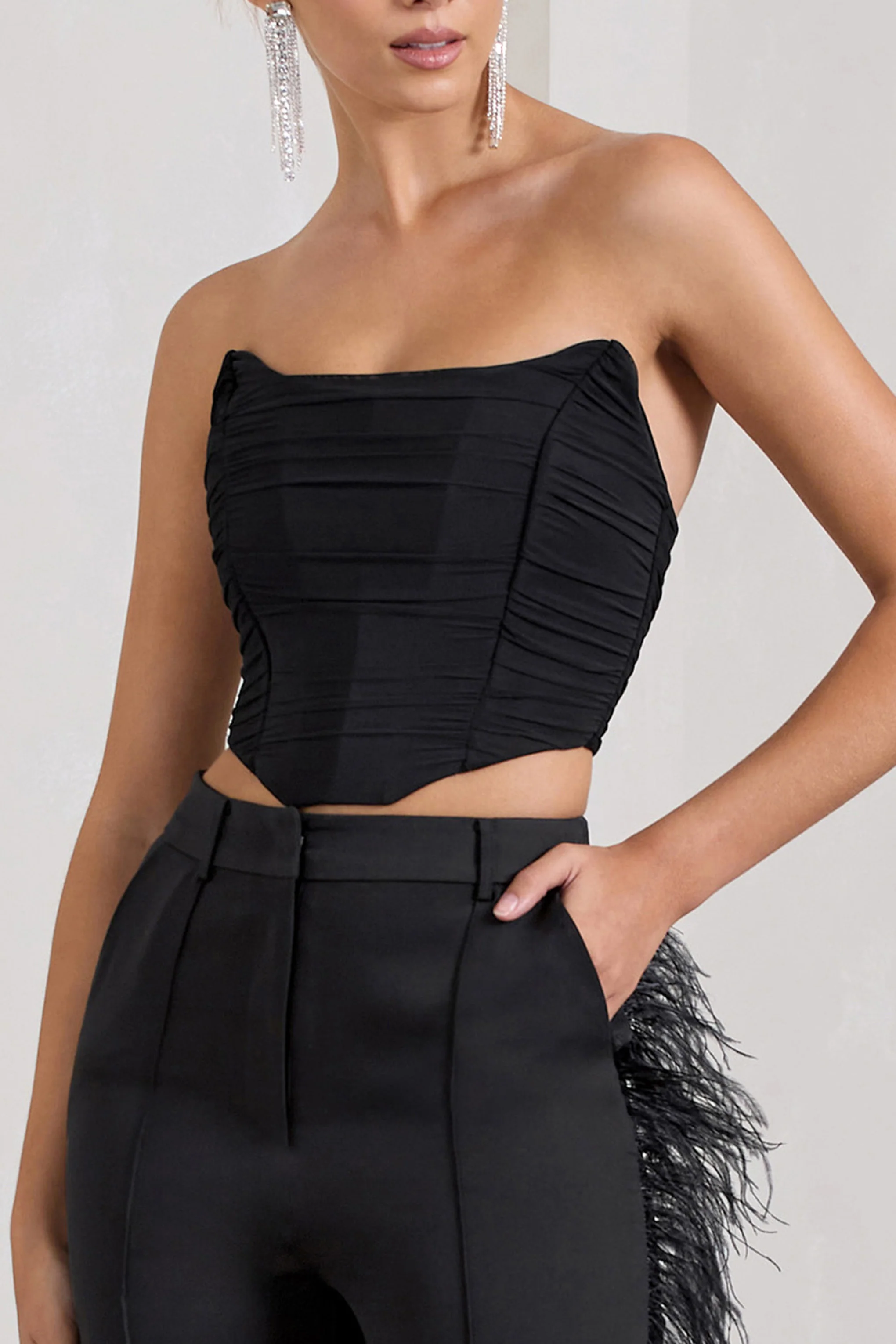 Obsessed | Black Bandeau Mesh Corset Style Crop Top - Image 3
