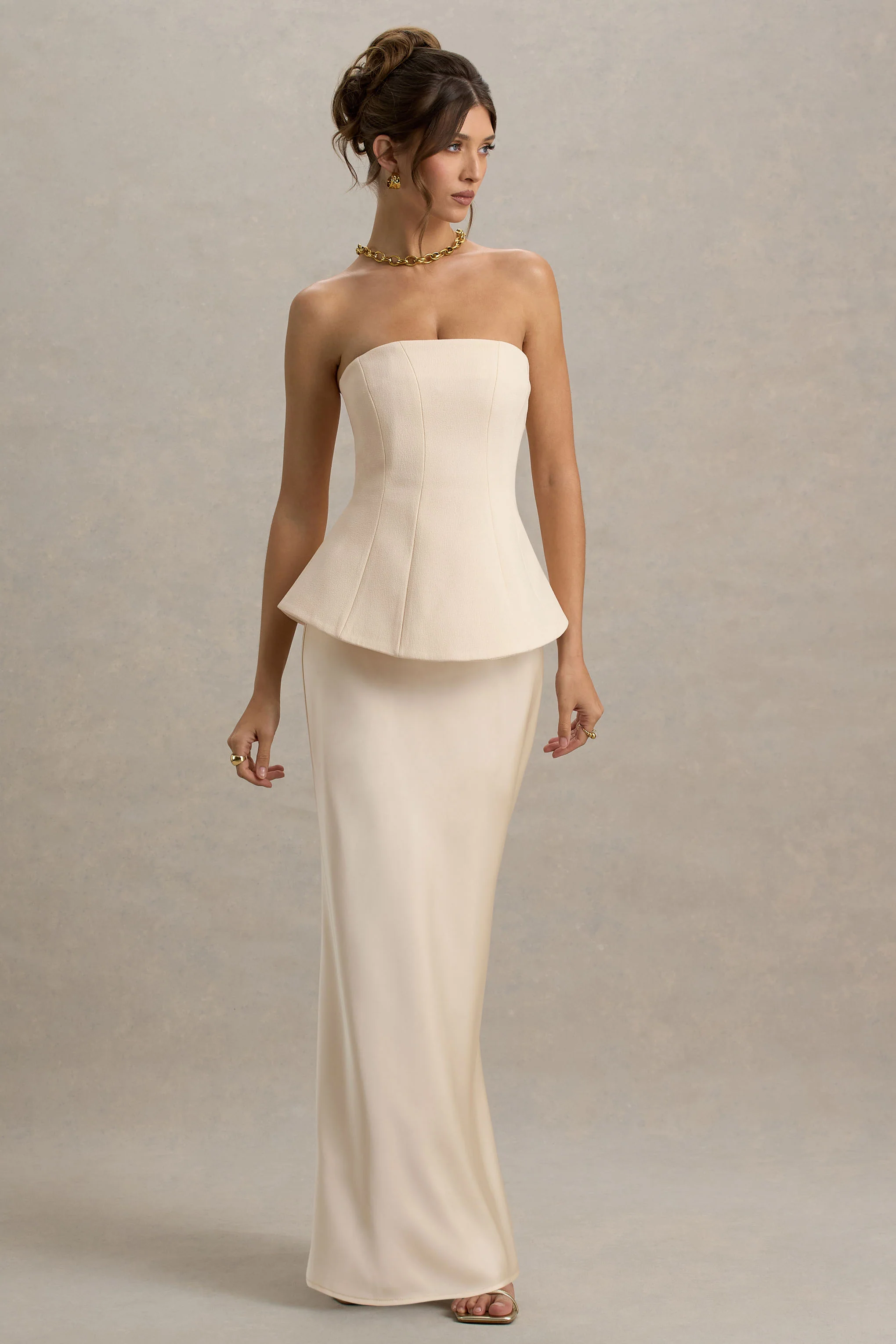 Ohio | Champagne Strapless Corset Maxi Dress - Image 4