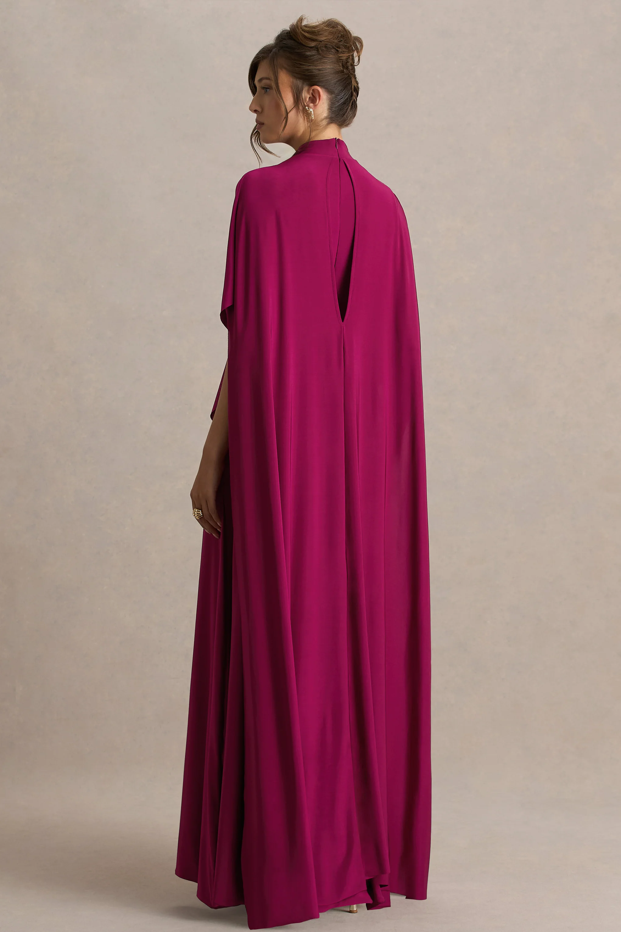 Olessia | Burgundy Belted Gathered Cape-Sleeve Maxi Dress - Image 2