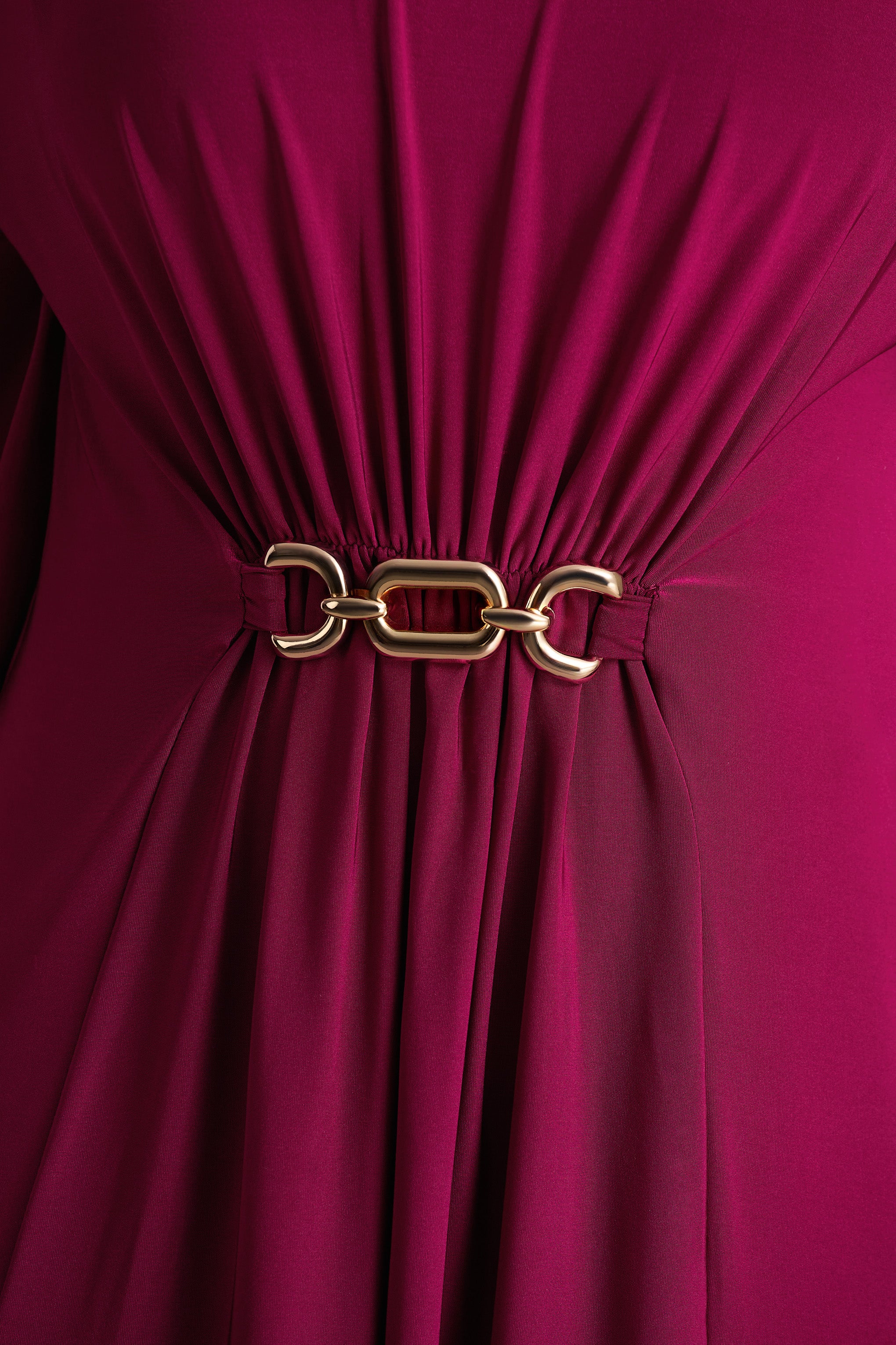 Olessia | Burgundy Belted Gathered Cape-Sleeve Maxi Dress - Image 6