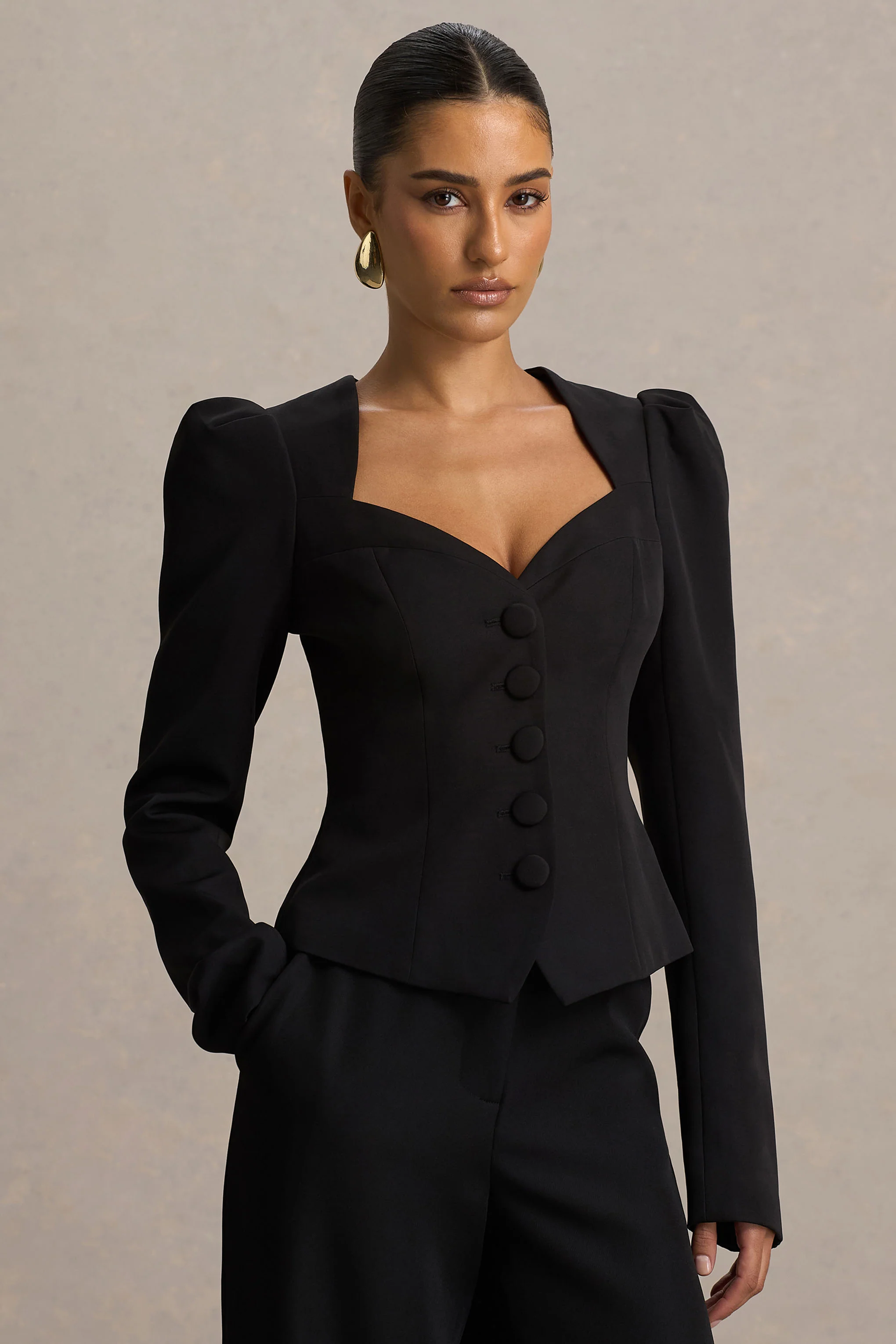 Olympia | Black Sweetheart-Neck Tailored Top - Image 4