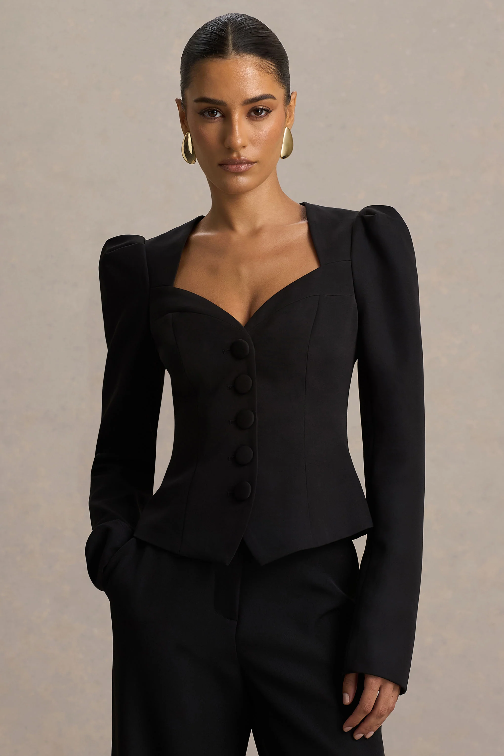 Olympia | Black Sweetheart-Neck Tailored Top - Image 5