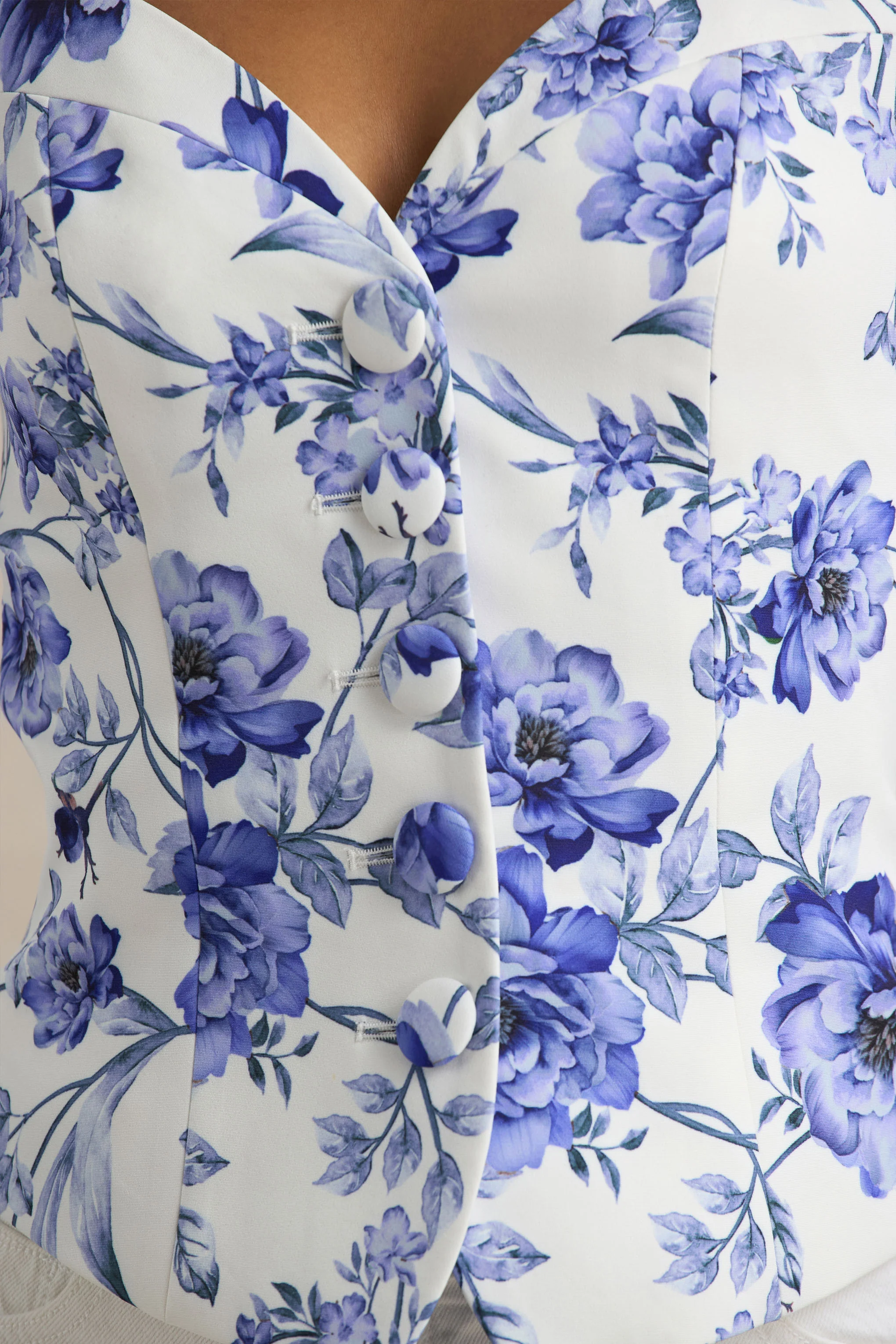 Olympia | Blue Floral Print Sweetheart-Neck Tailored Top - Image 7
