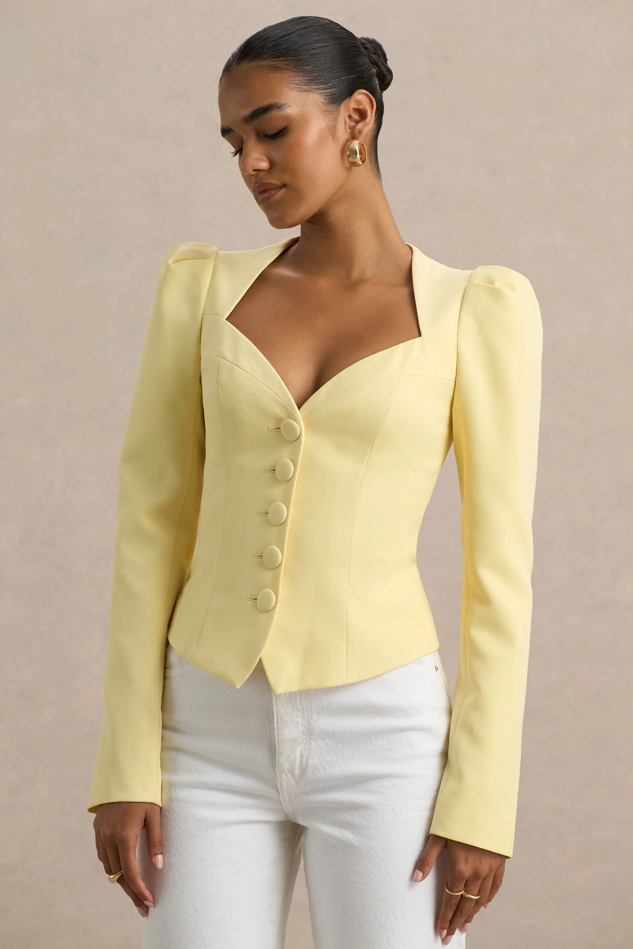 Olympia | Lemon Sweetheart-Neck Tailored Top - Image 5
