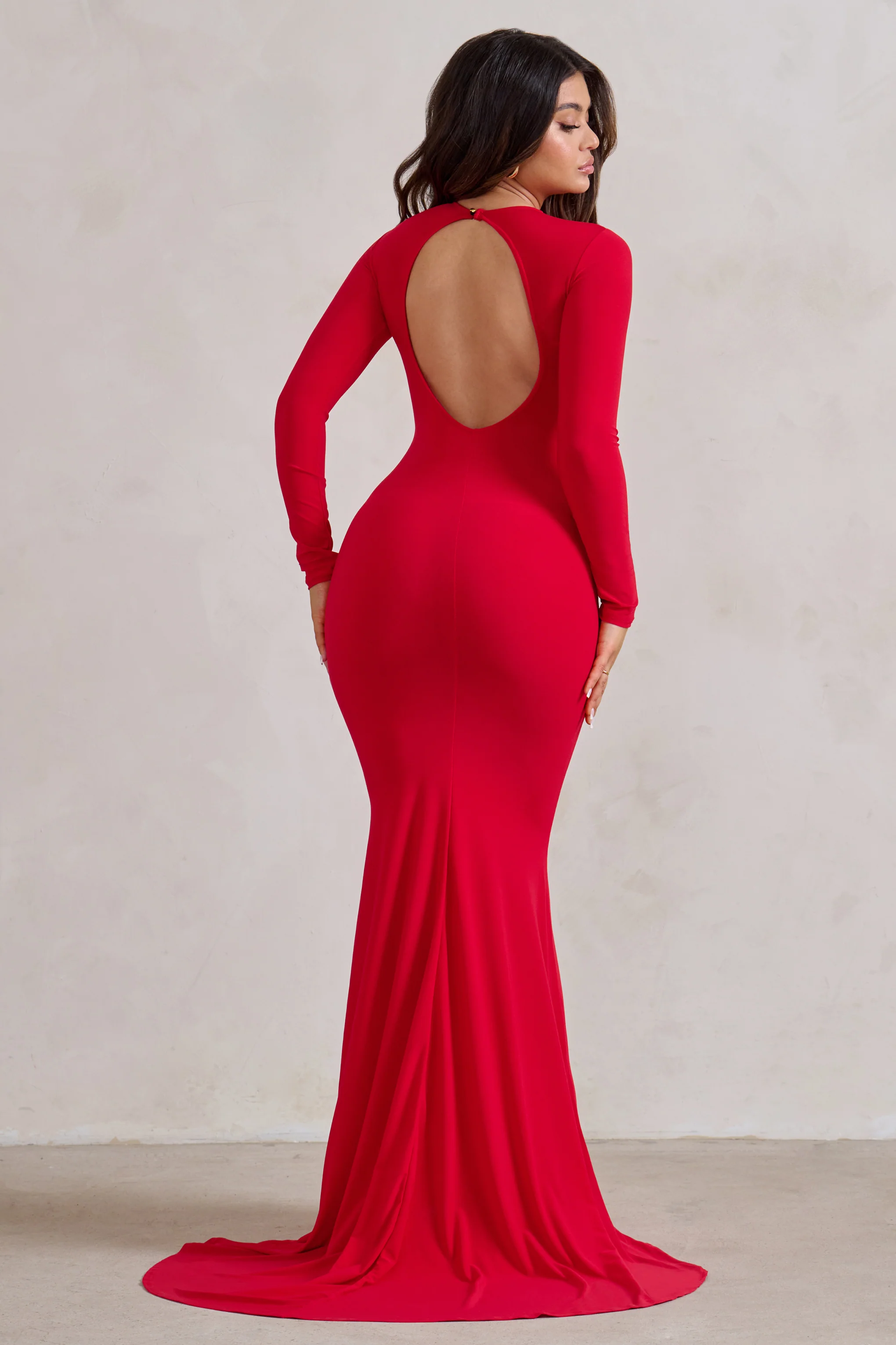 One Step Ahead | Red Long Sleeve Backless Fishtail Maxi Dress - Image 2