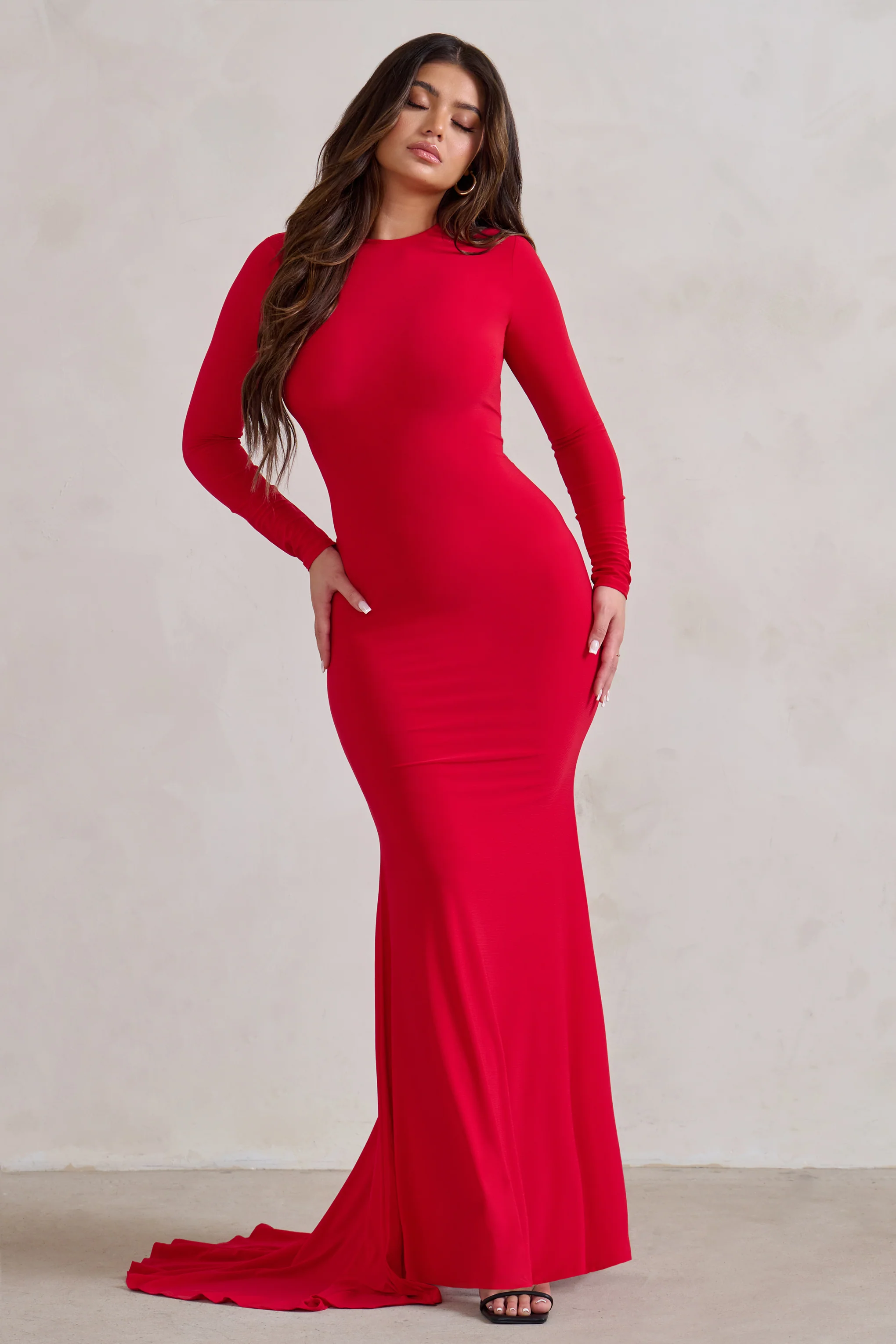 One Step Ahead | Red Long Sleeve Backless Fishtail Maxi Dress - Image 4