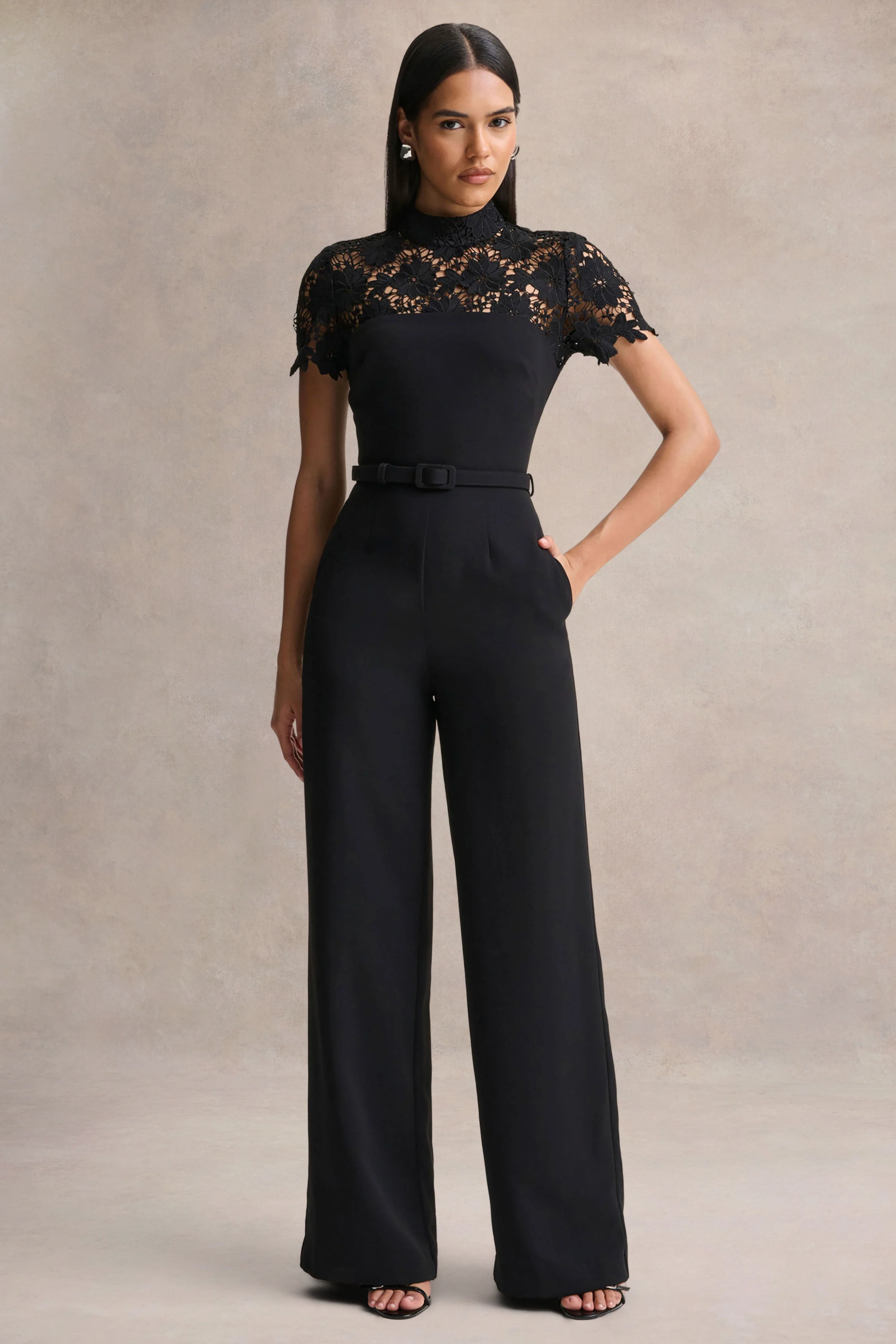 Orlina | Black High-Neck Jumpsuit With Lace Detailing - Image 5