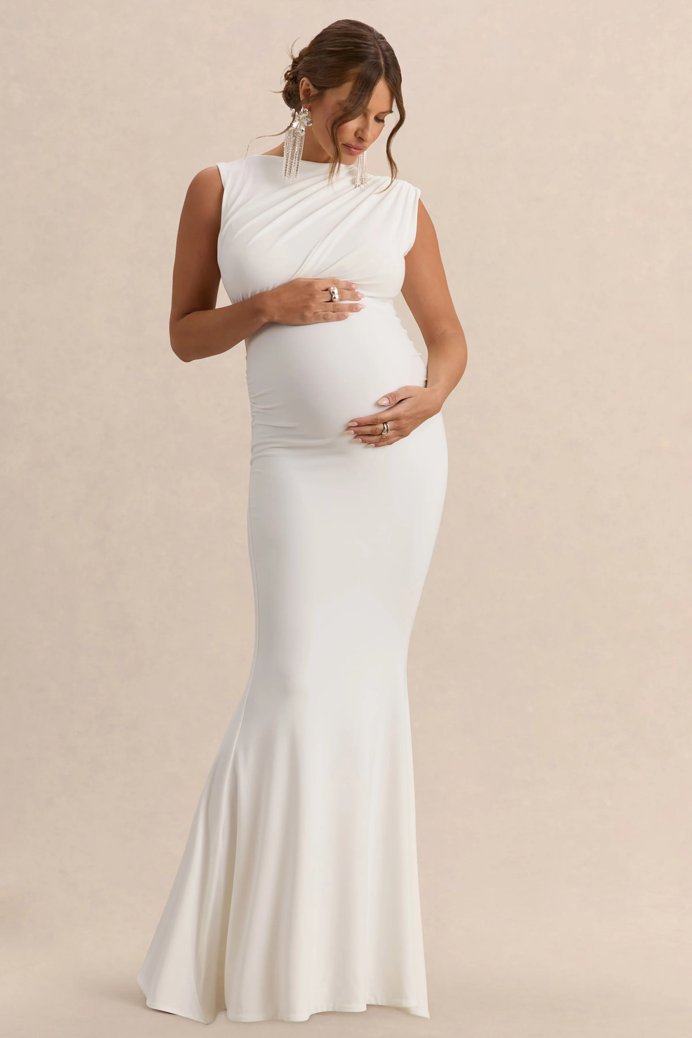 Osanna | White Wide-Neck Maternity Maxi Dress With Ruched Detailing - Image 6