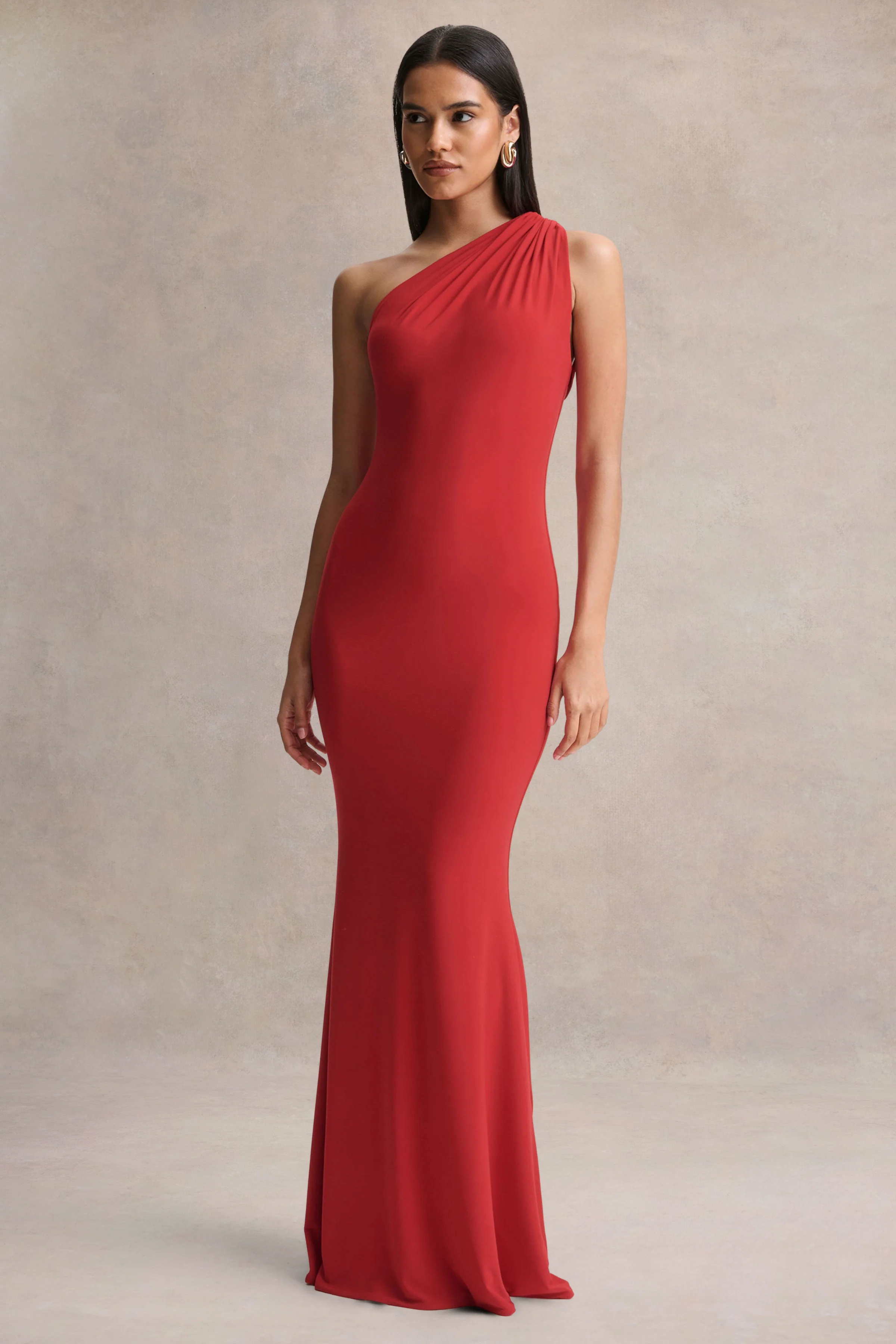 Ottilie | Red Asymmetric-Neck Maxi Dress - Image 5