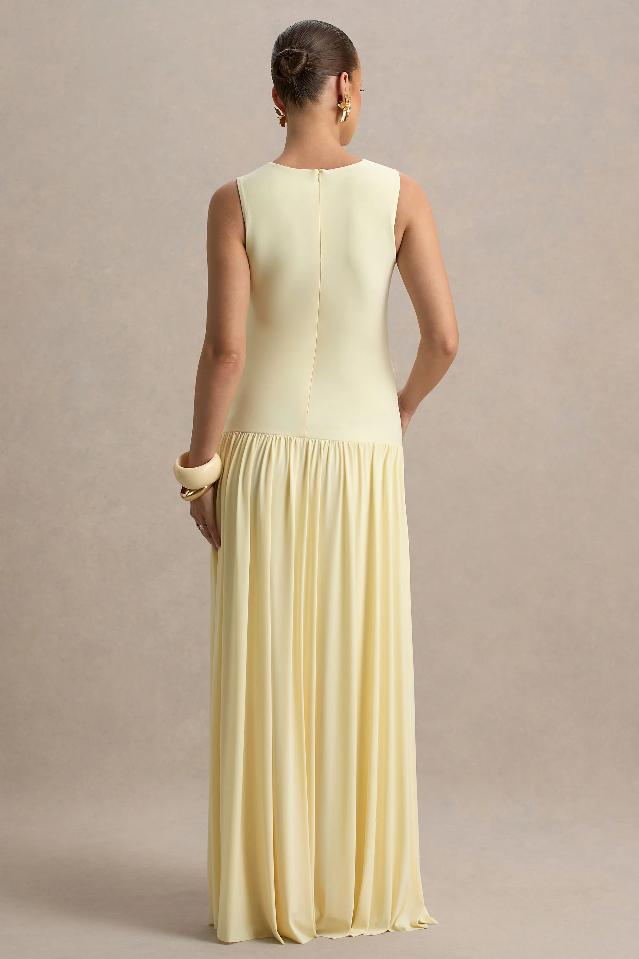 Outline | Lemon Crew-Neck Maternity Maxi Dress With Pleated Skirt - Image 2