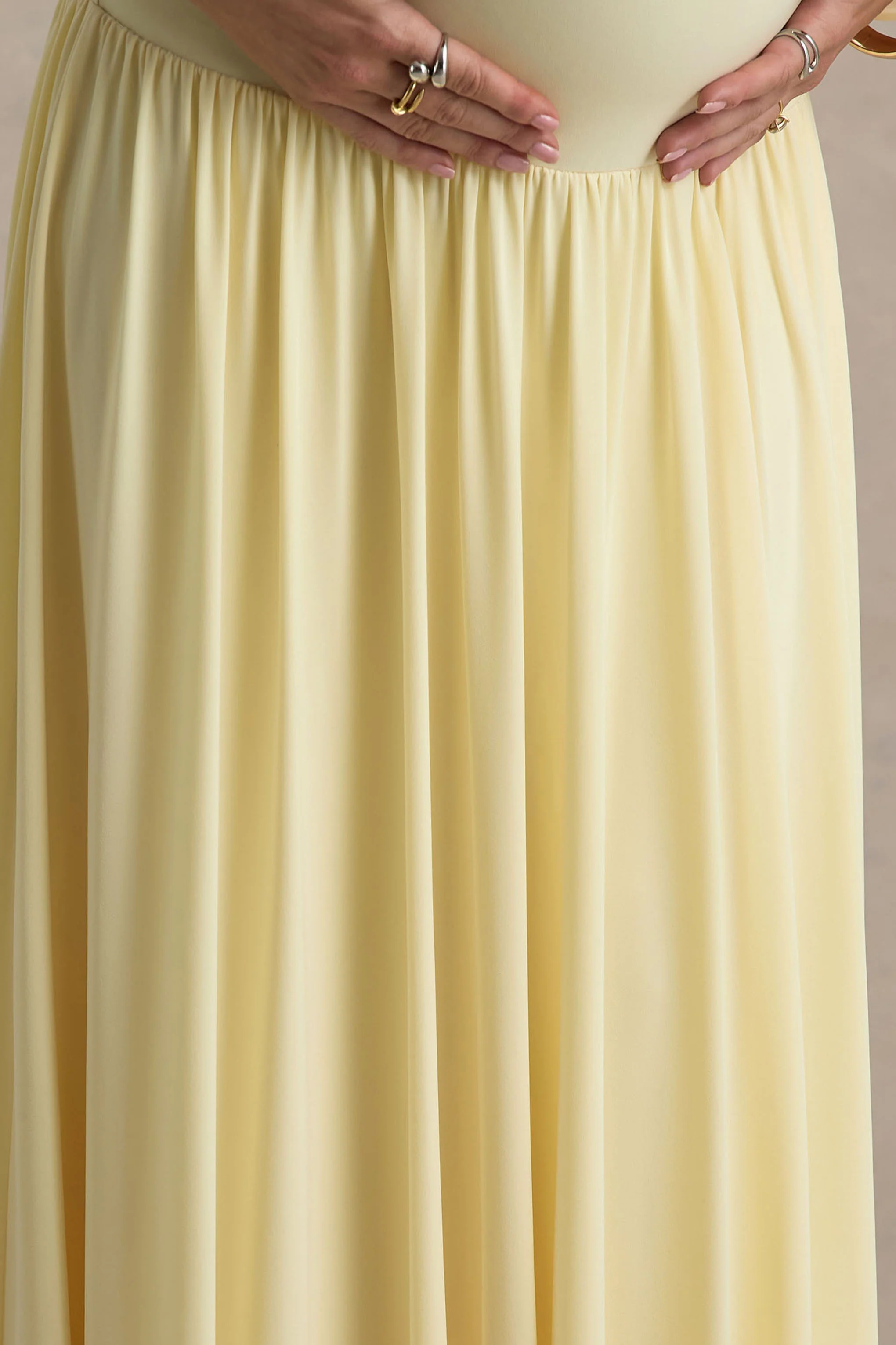 Outline | Lemon Crew-Neck Maternity Maxi Dress With Pleated Skirt - Image 6