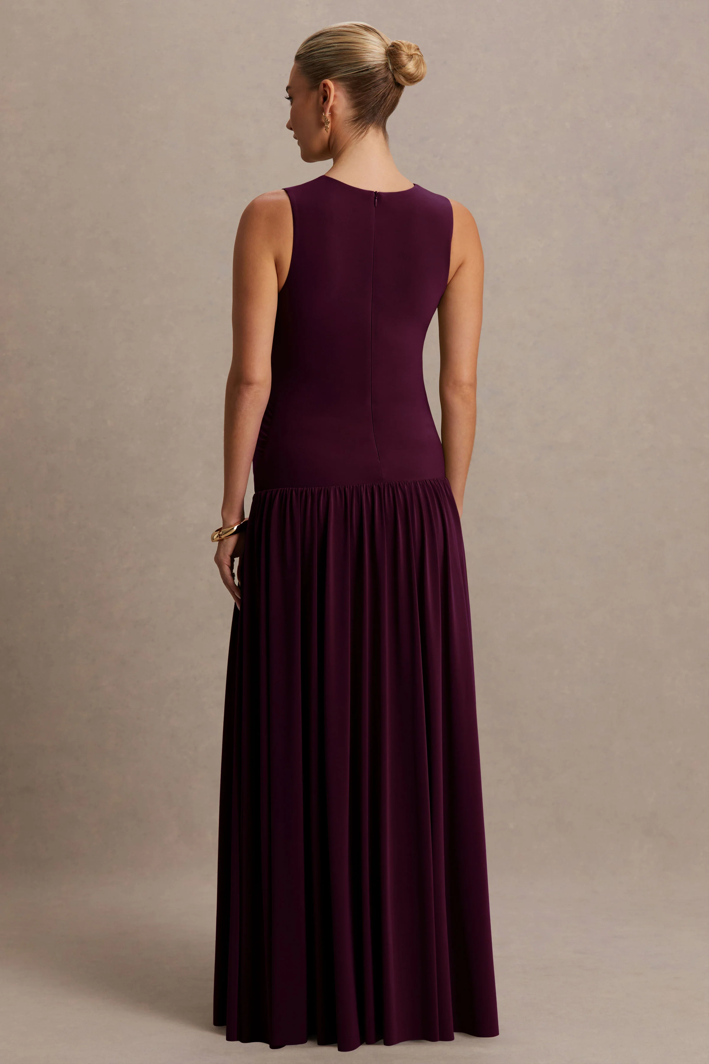Outline | Plum Crew-Neck Maternity Maxi Dress With Pleated Skirt - Image 2