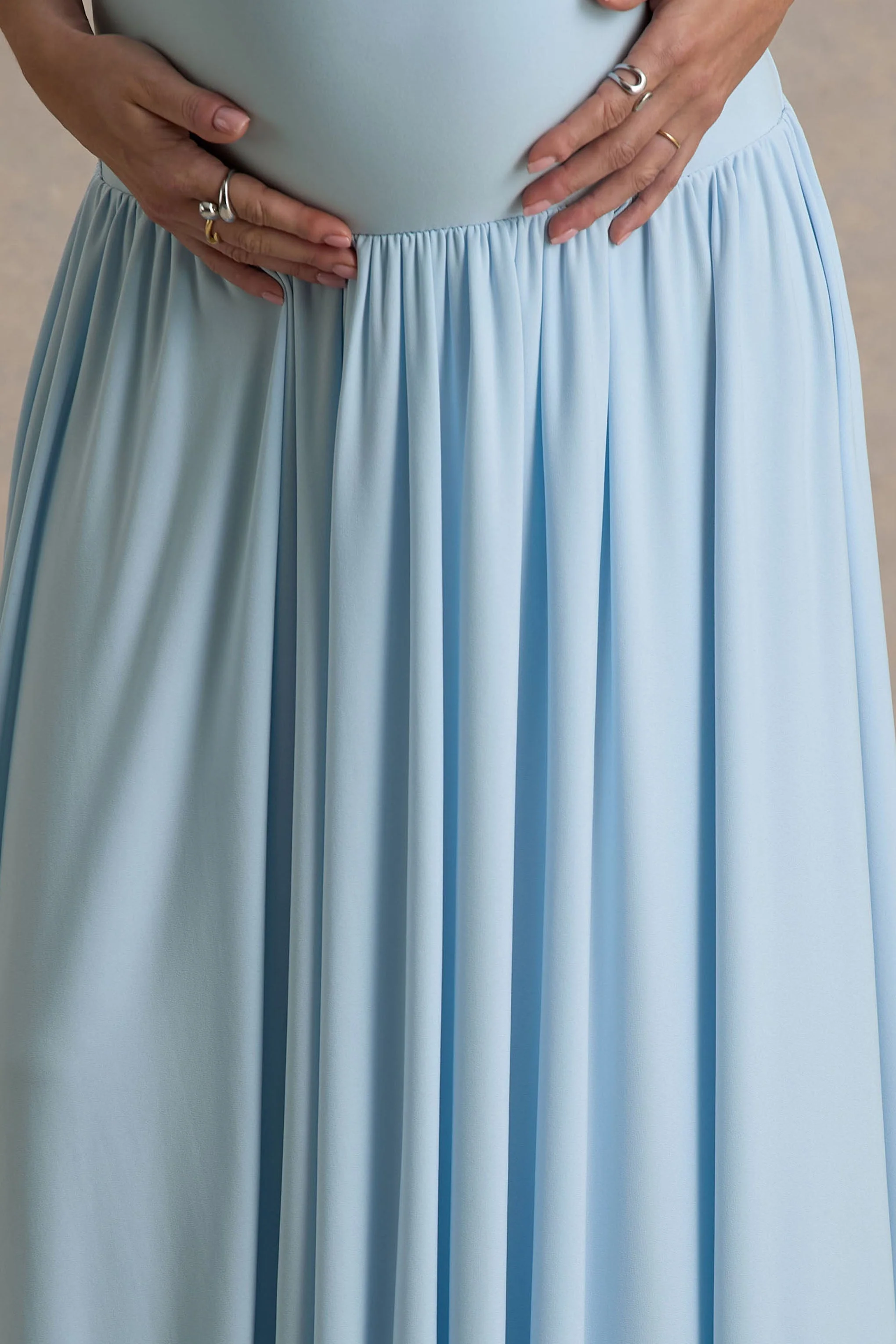 Outline | Powder Blue Crew-Neck Maternity Maxi Dress With Pleated Skirt - Image 6