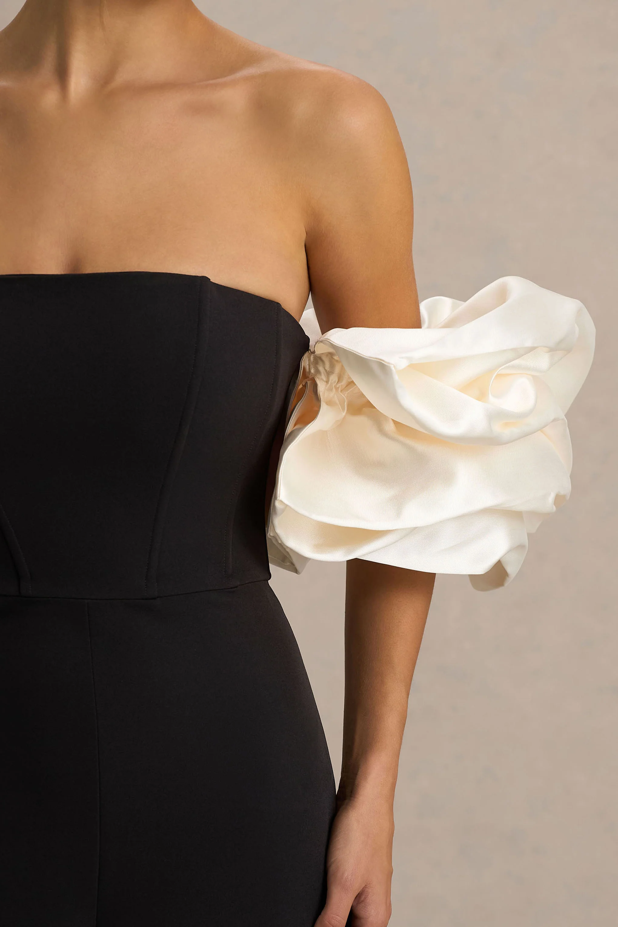 Panama | Black Bardot Jumpsuit With Cream Puff Sleeves - Image 3