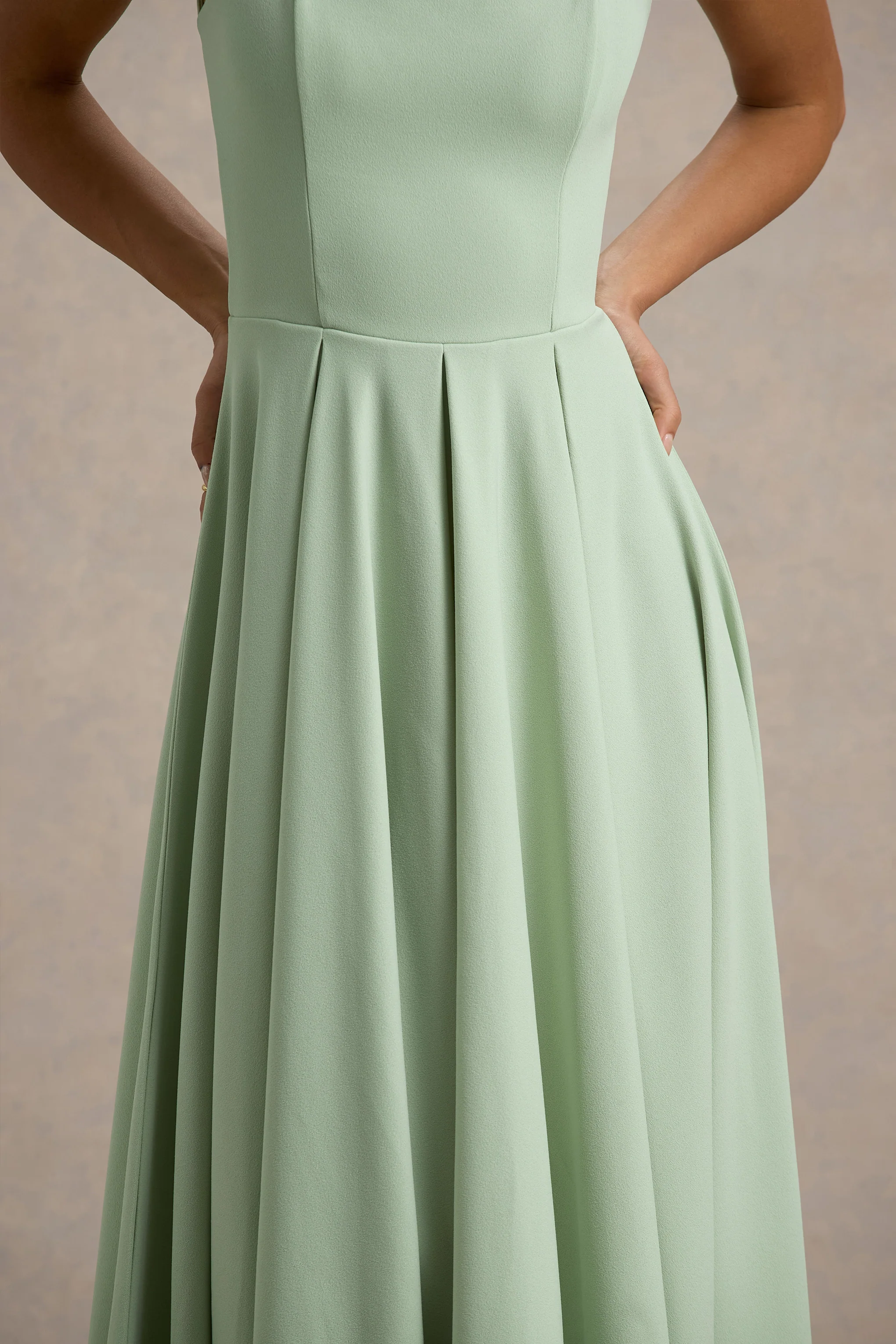 Parina | Light Green Strappy Volume-Hem Midi Dress - Image 6