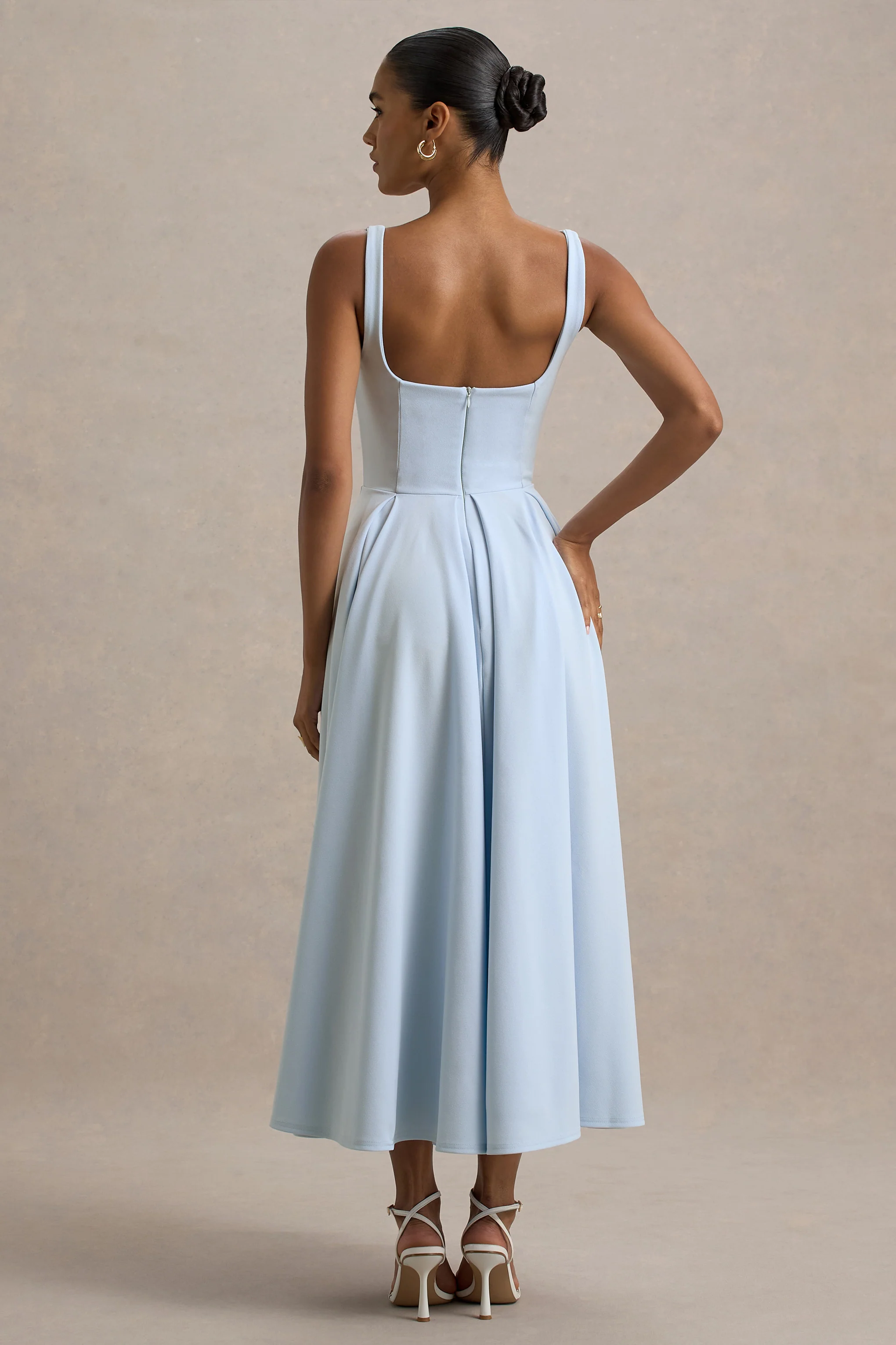 Parina | Powder Blue Strappy Volume-Hem Midi Dress - Image 2