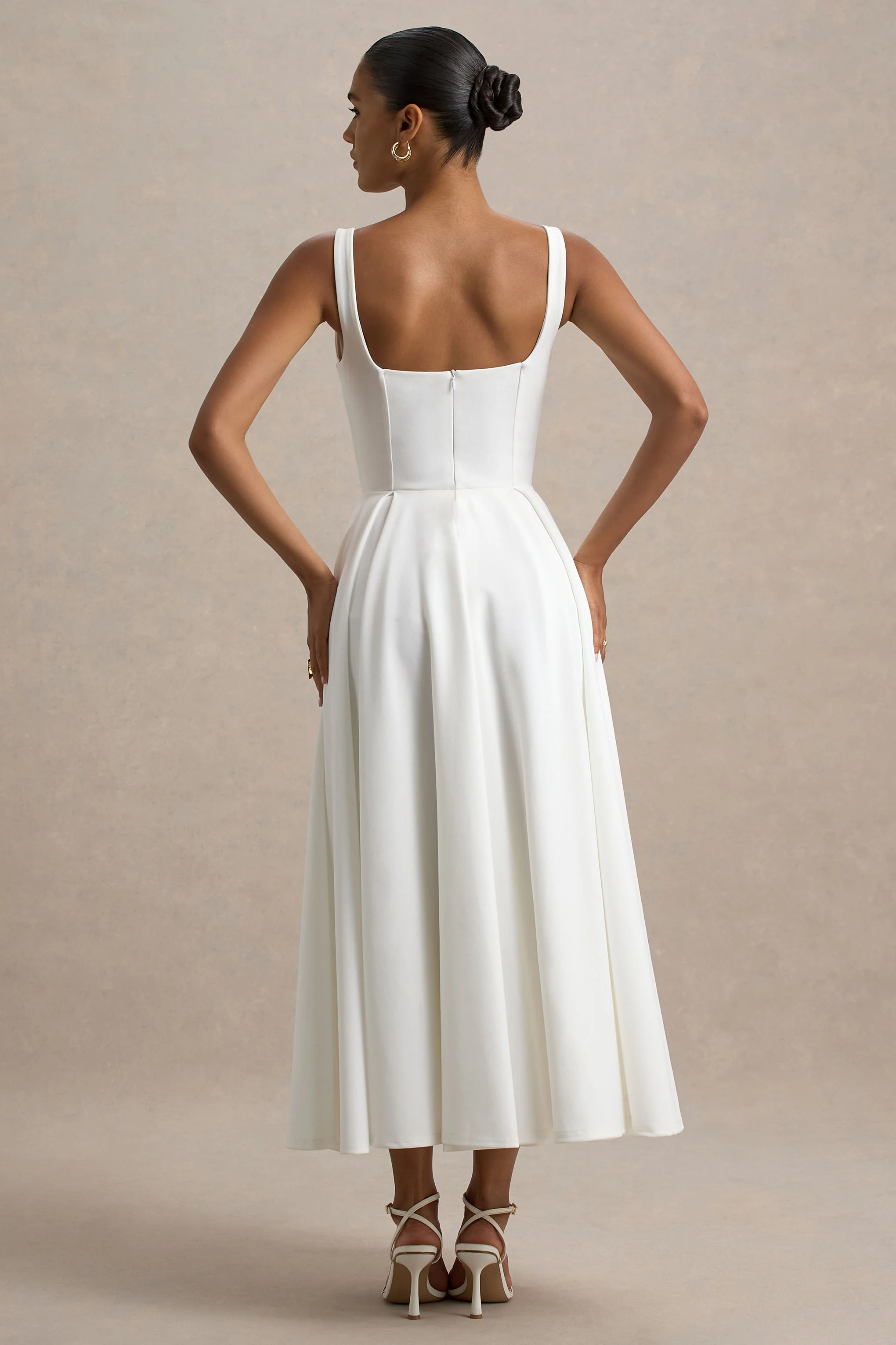 Parina | White Strappy Volume-Hem Midi Dress - Image 2