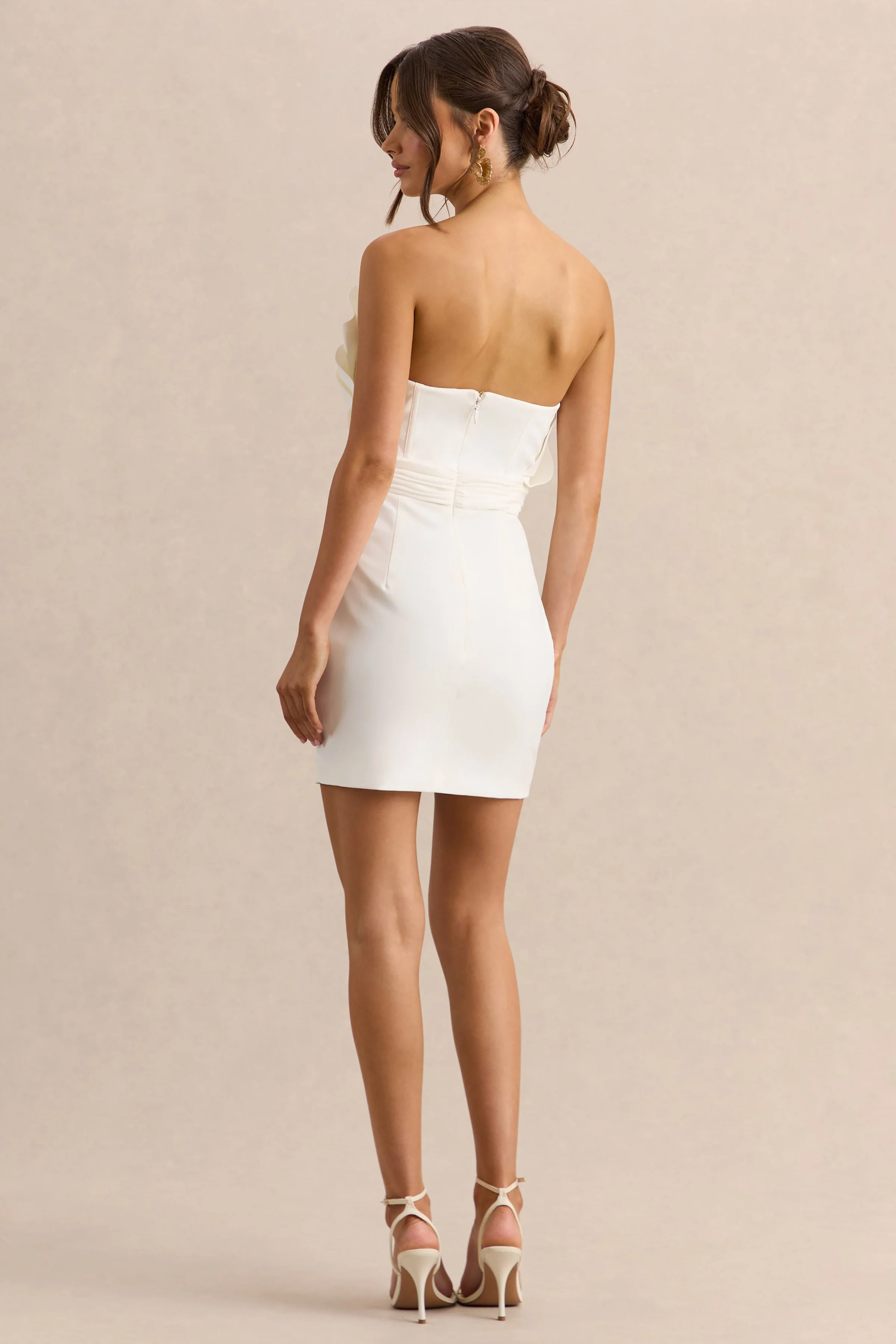 Pastoral | White Ruffled Asymmetric-Neck Mini Dress - Image 2