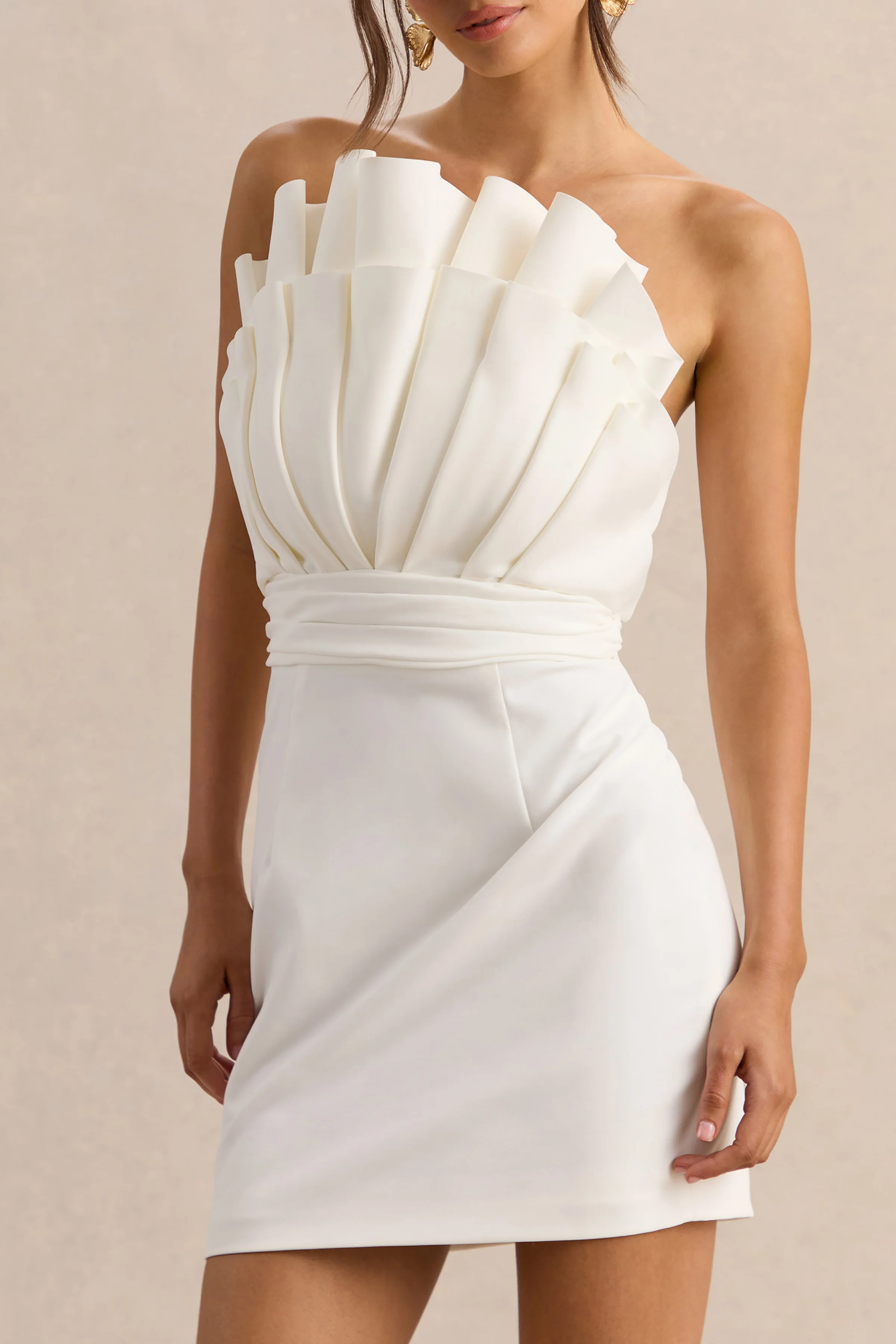 Pastoral | White Ruffled Asymmetric-Neck Mini Dress - Image 6
