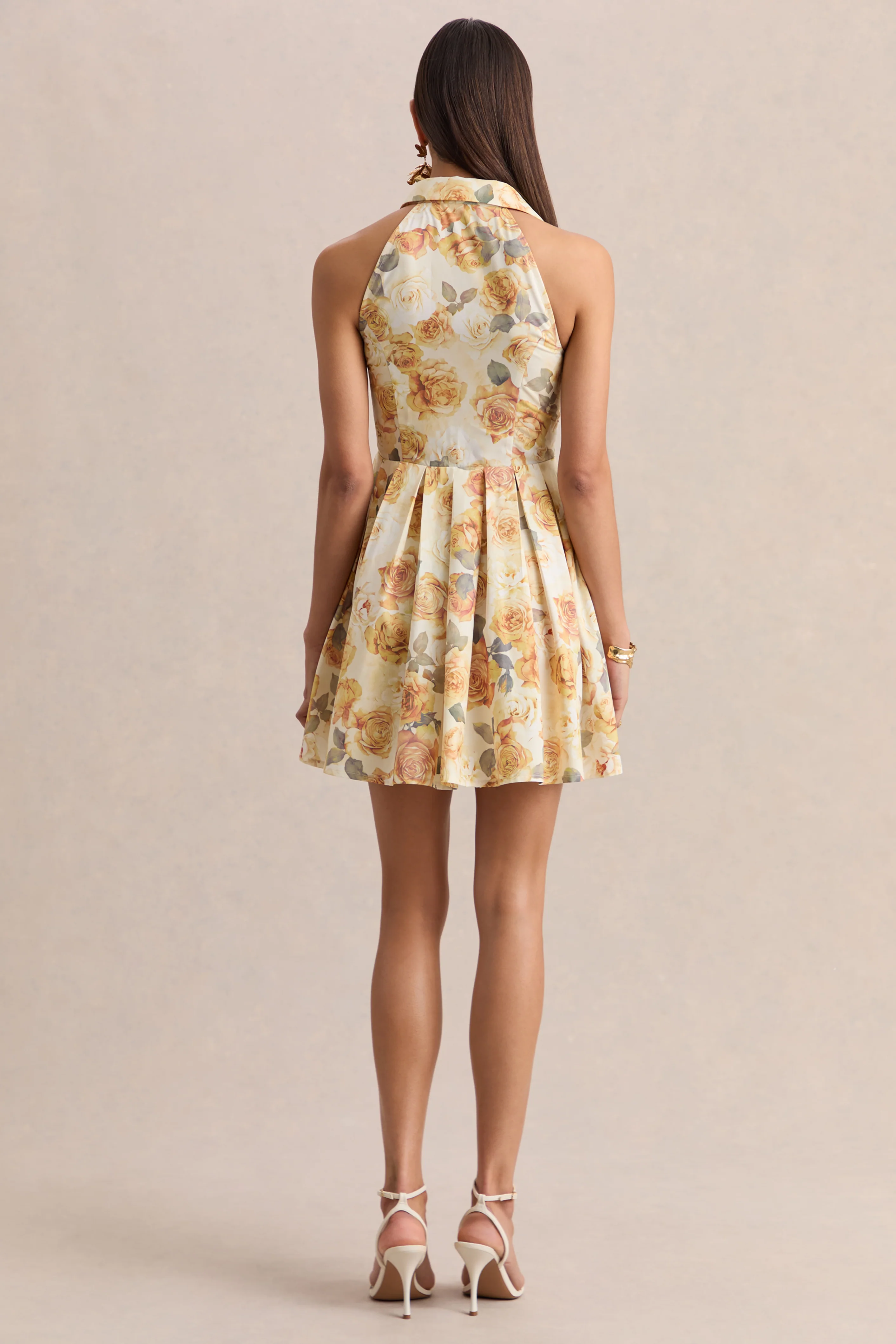 Paulie | Lemon Rose Print Poplin Skater Mini Dress - Image 3
