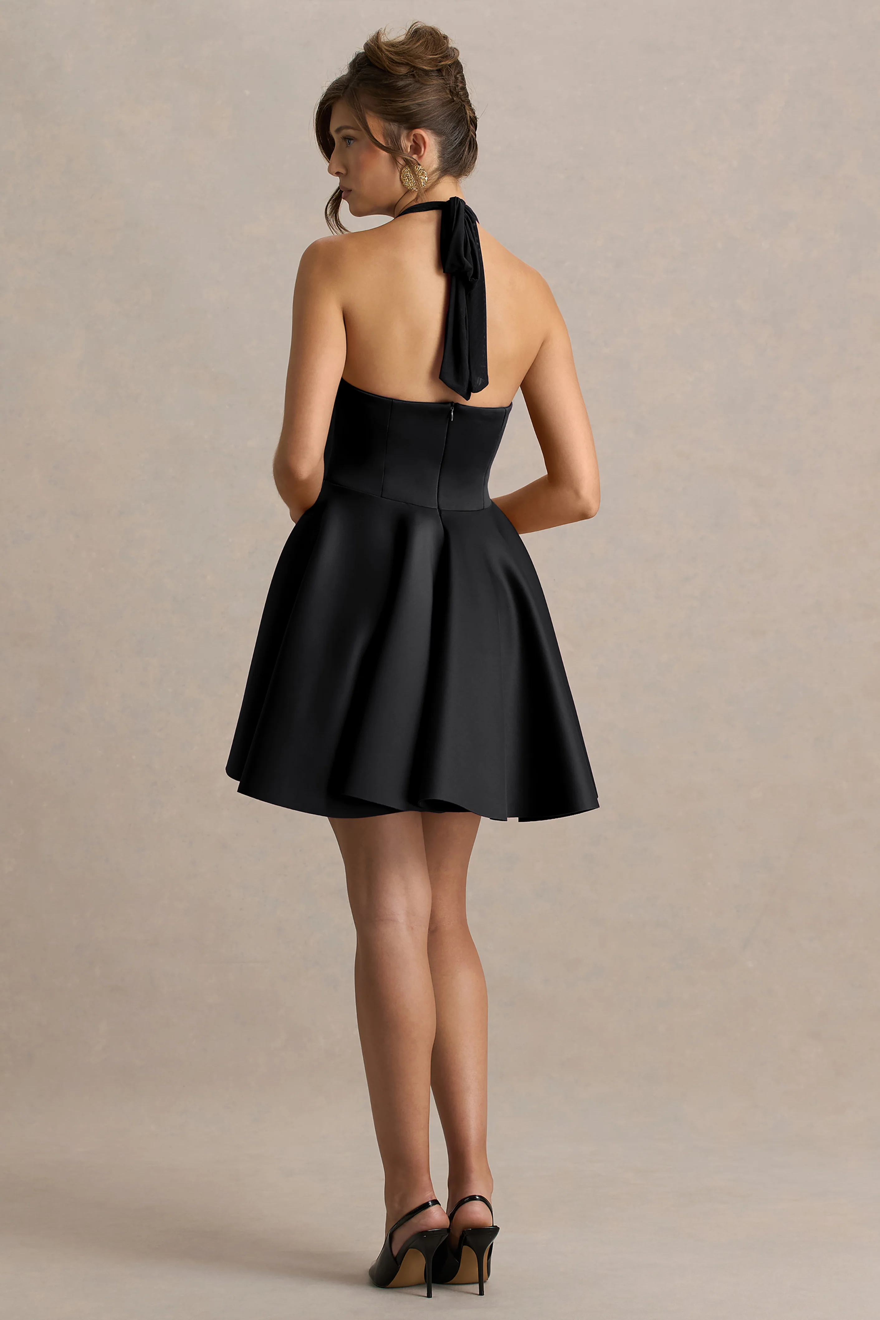 Peggy | Black Halter-Neck Skater Mini Dress - Image 2
