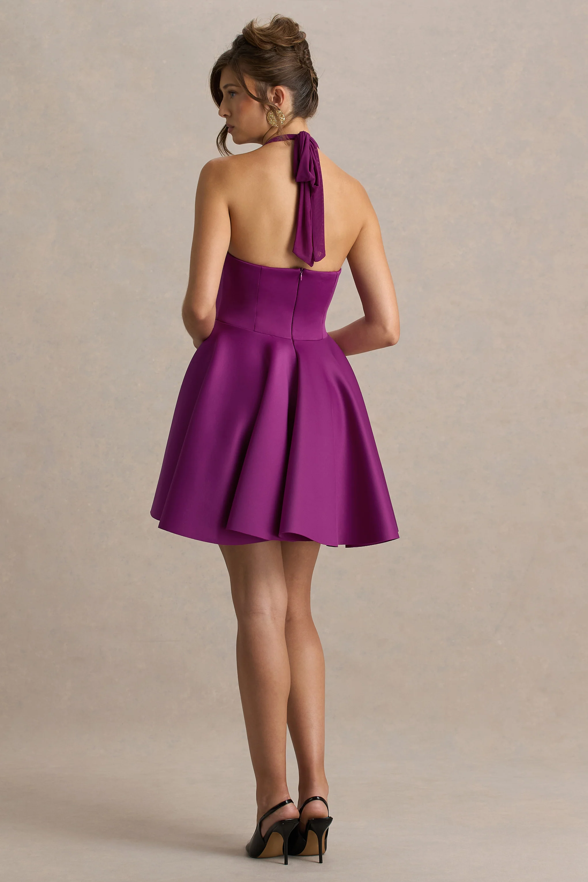 Peggy | Mulberry Halter-Neck Skater Mini Dress - Image 2