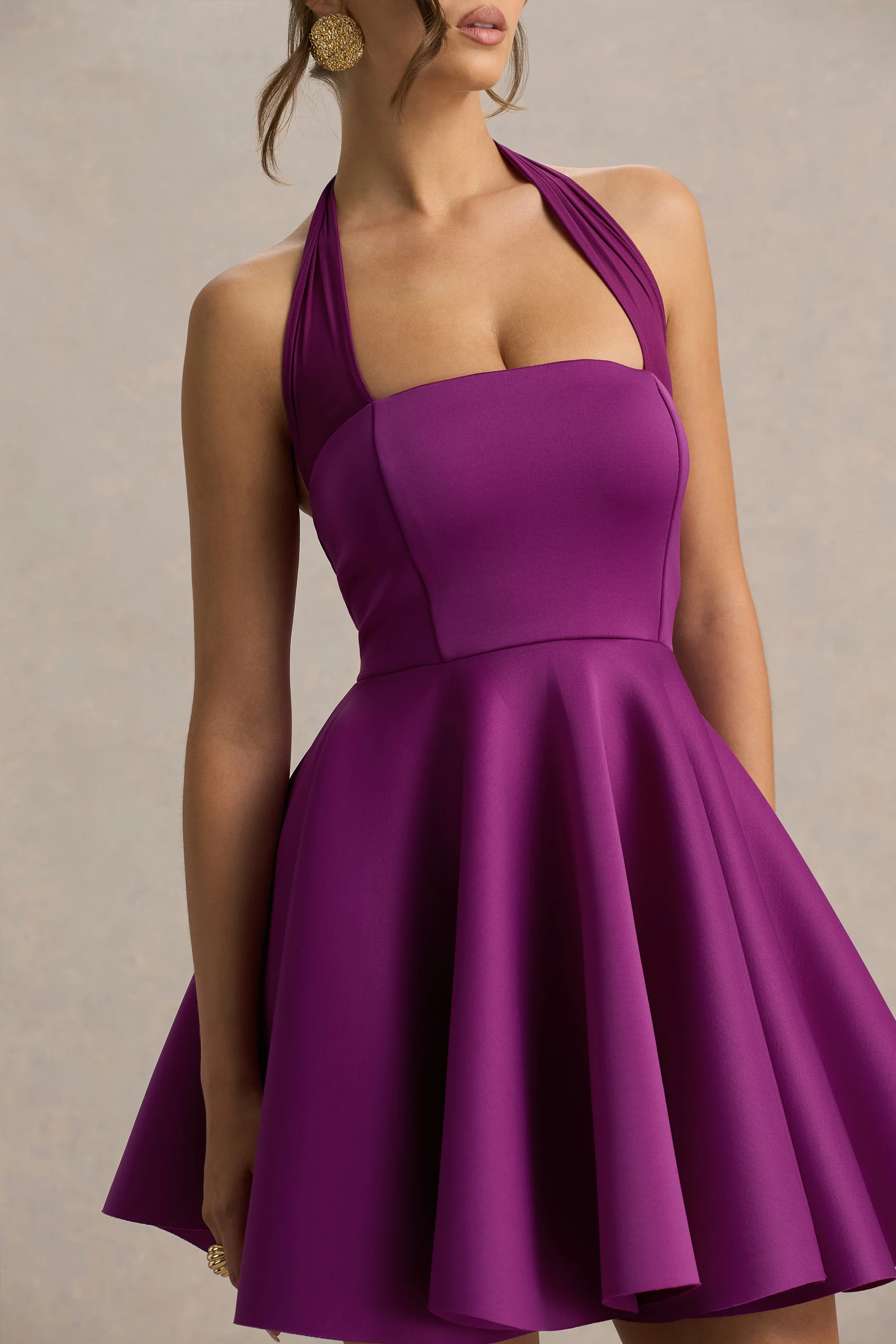 Peggy | Mulberry Halter-Neck Skater Mini Dress - Image 4