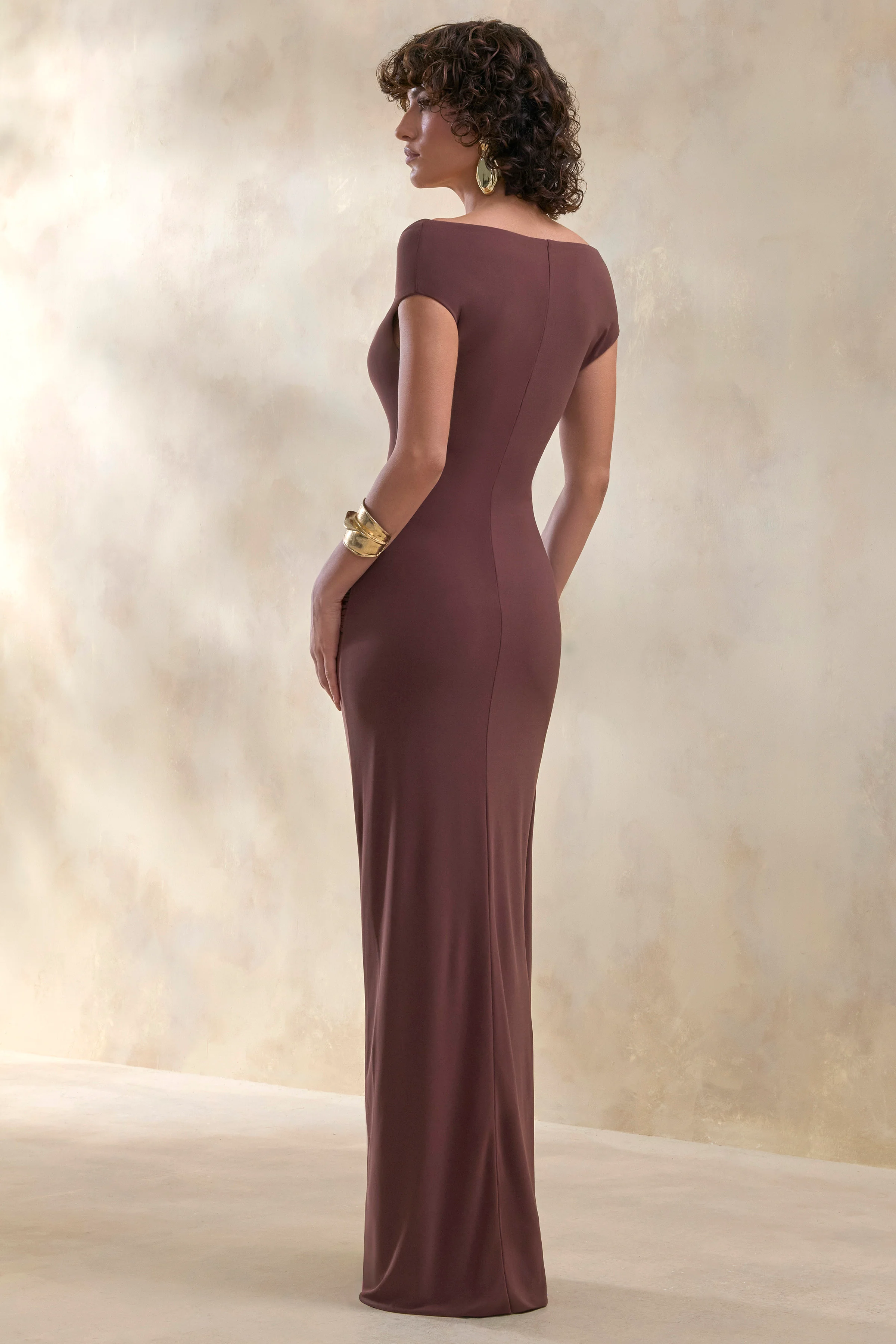 Petronia | Brown V-Neck Maxi Dress With Wrap-Detail - Image 2