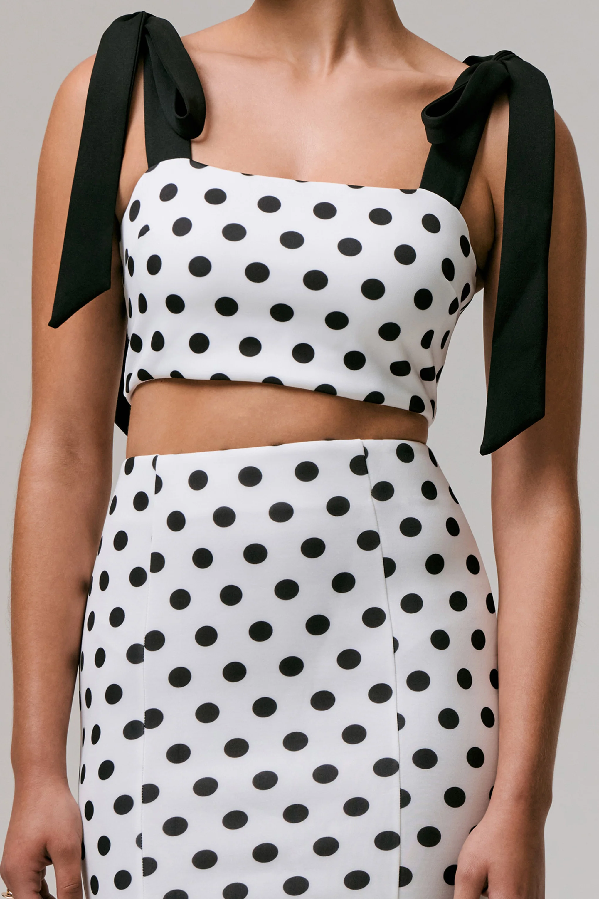 Phoebe | Black & White Polka Dot Crop Top With Tie Straps Tie - Image 6
