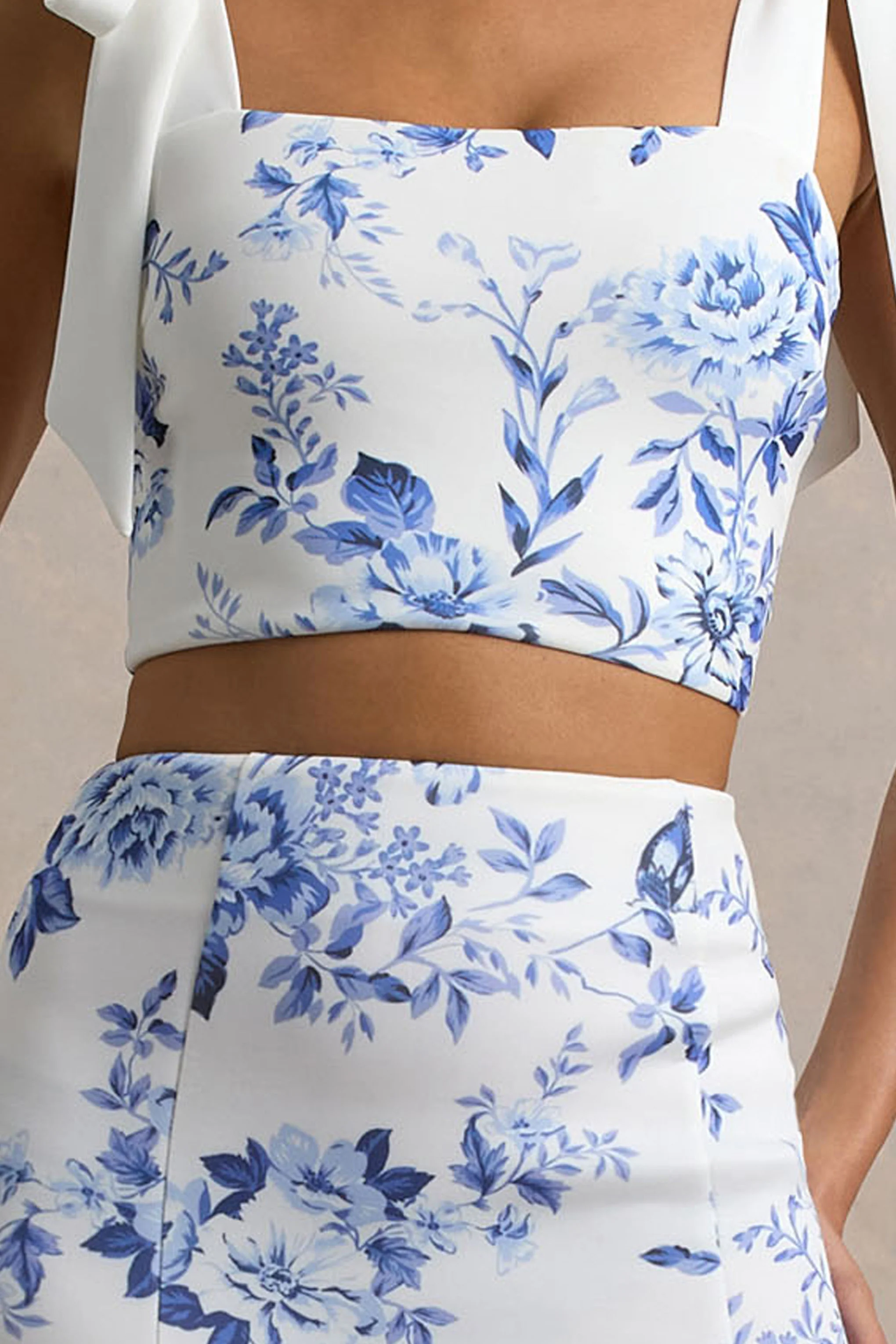 Phoebe | Blue Porcelain Print Crop Top With Tie Straps Tie - Image 6