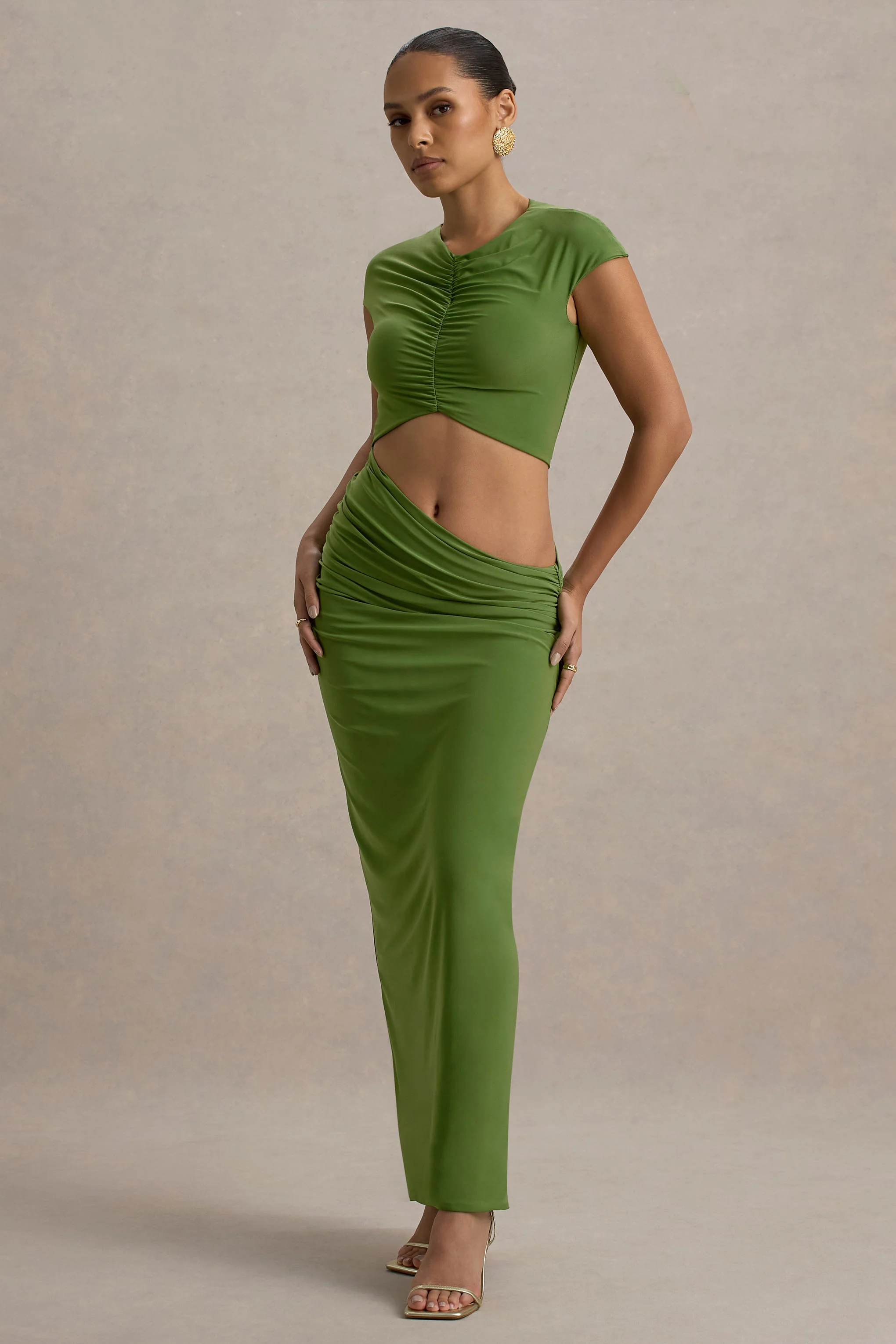 Pia | Green Short-Sleeve Maxi Dress With Cut-Out - Image 4