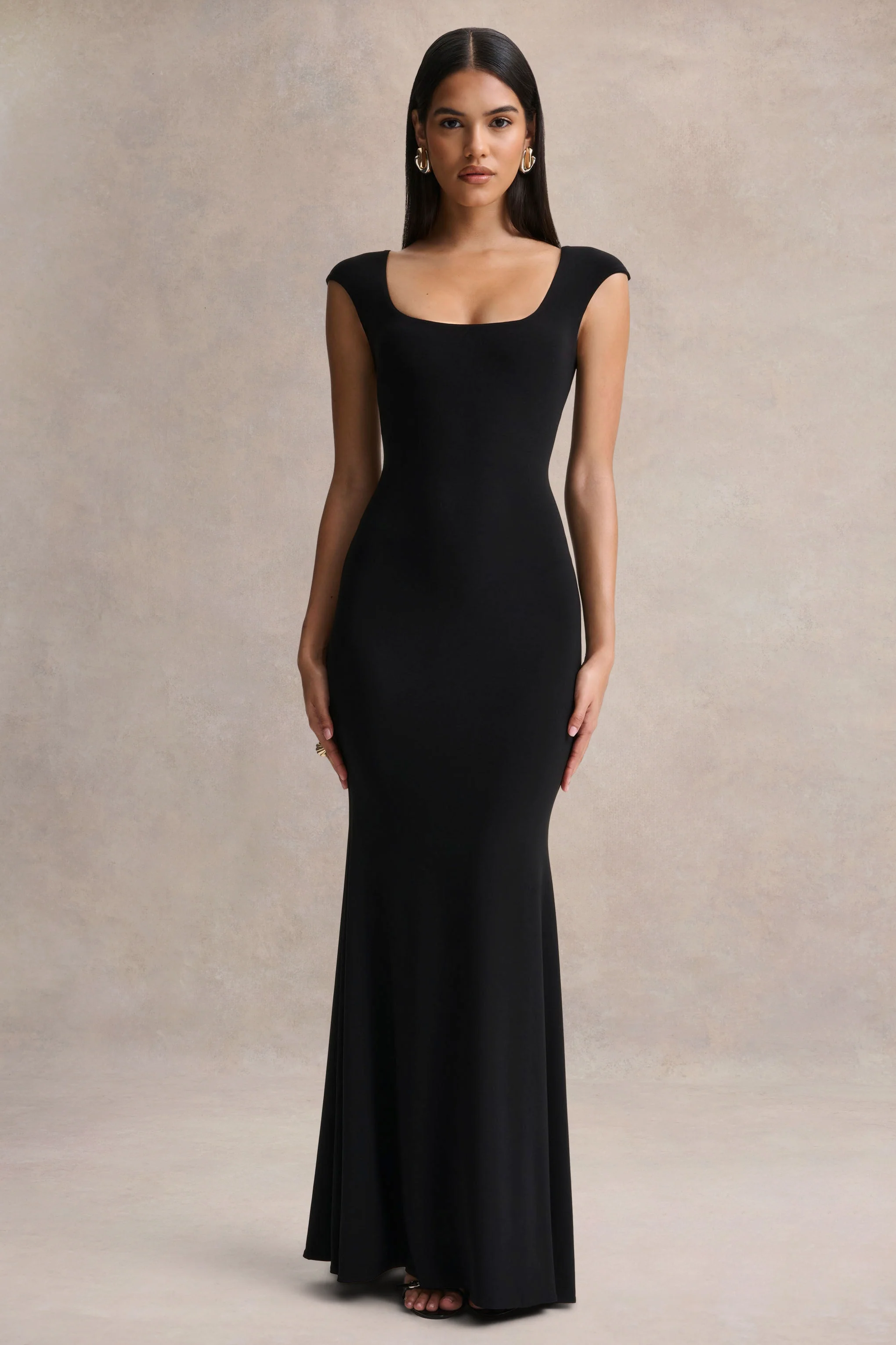 Piper | Black Square-Neck Maxi Dress With Cap-Sleeves - Image 4