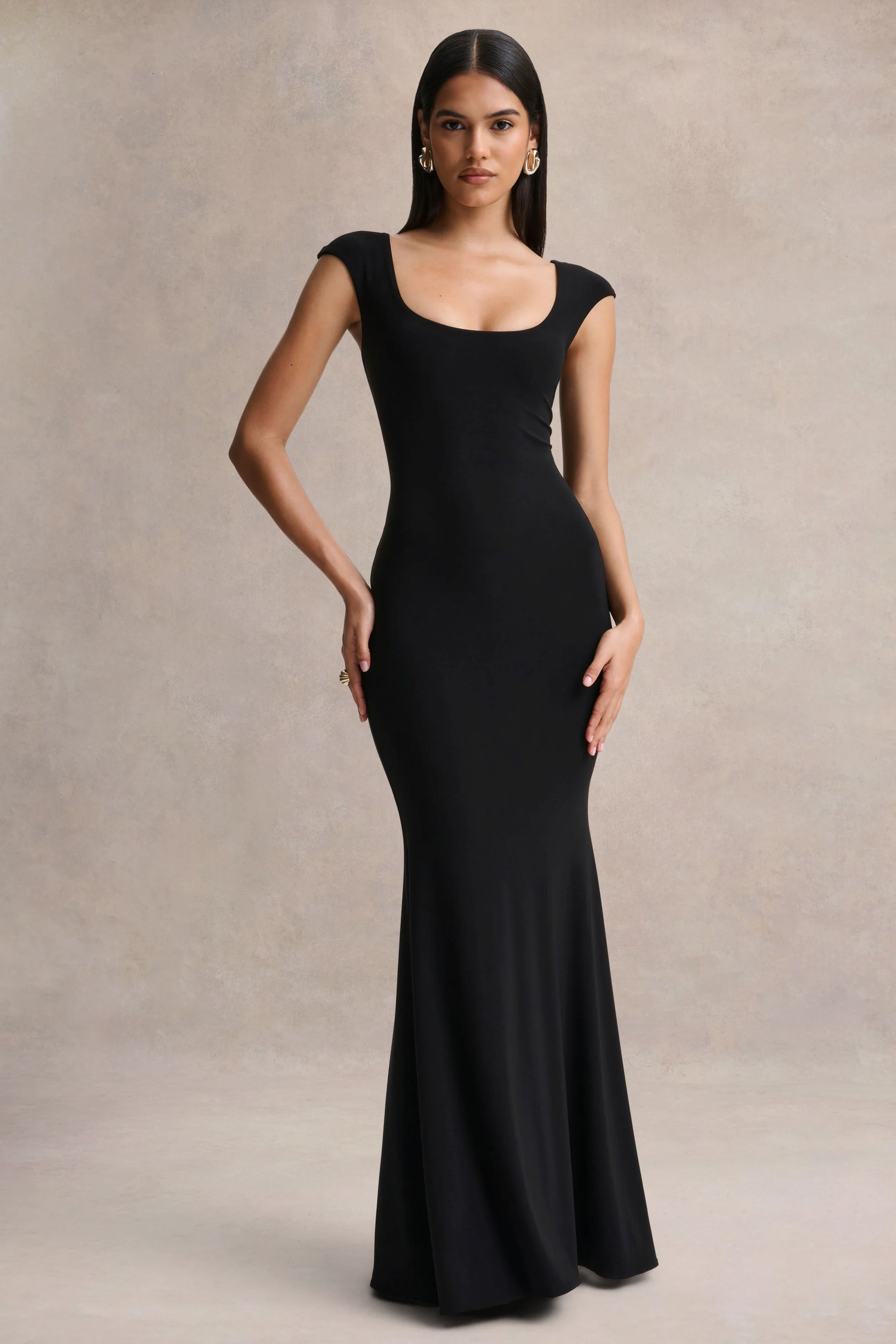 Piper | Black Square-Neck Maxi Dress With Cap-Sleeves - Image 6
